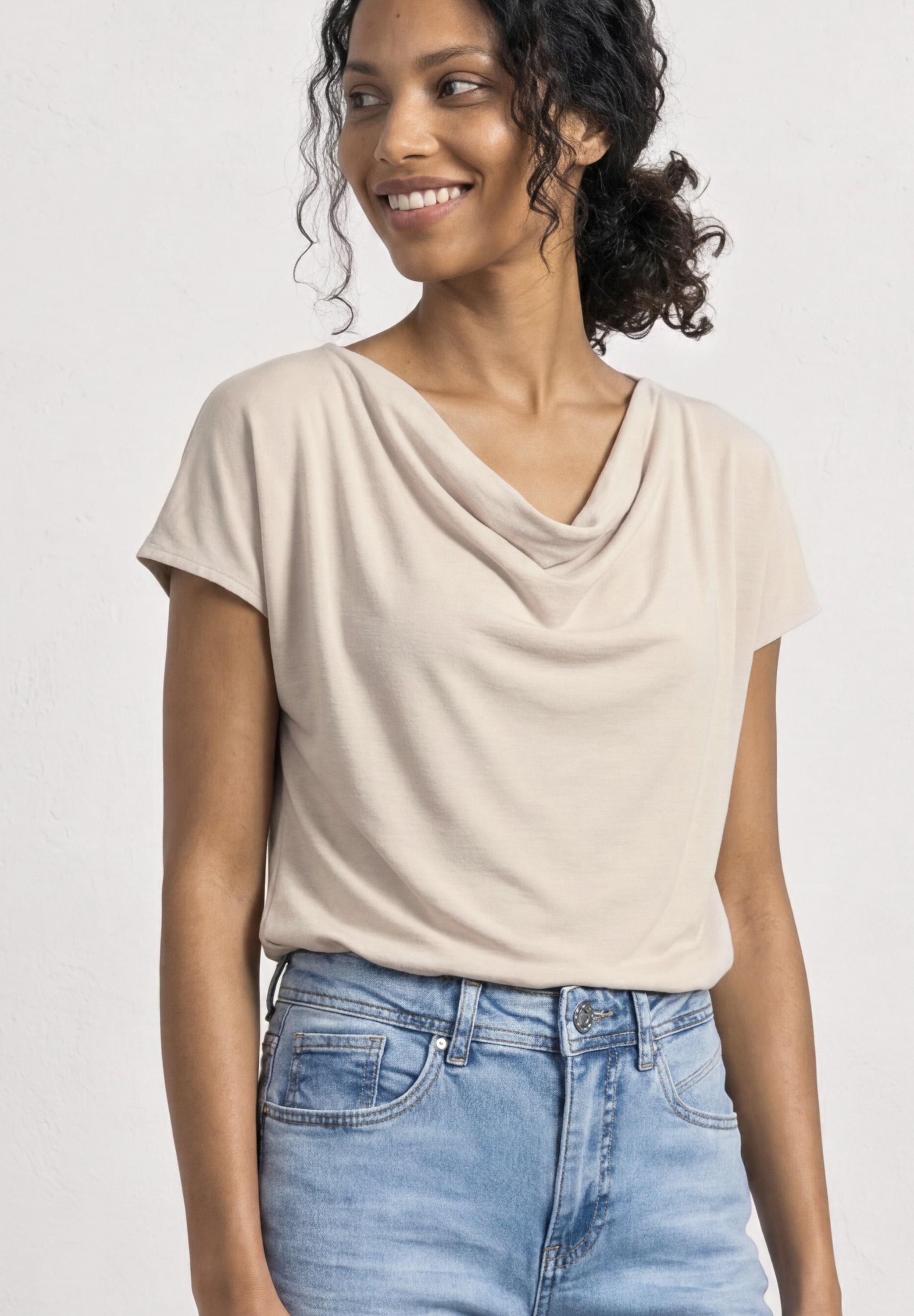 STREET ONE T-Shirt mit Wasserfallausschnitt