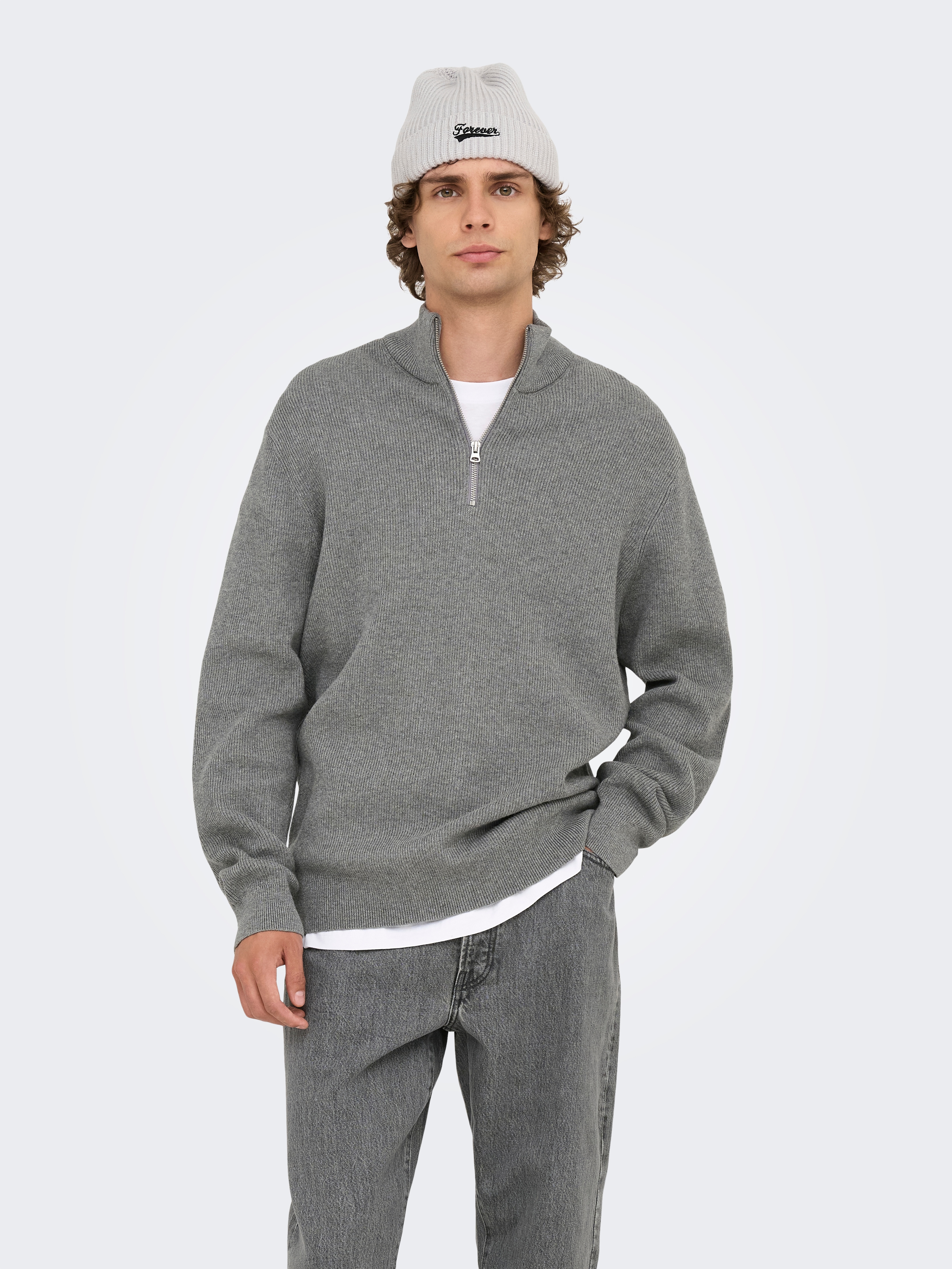 ONLY & SONS 1100000002199 "ONSPHIL REG 12 STRUC HALF ZIP KNIT NOOS" Baumwollmischung, regular fit