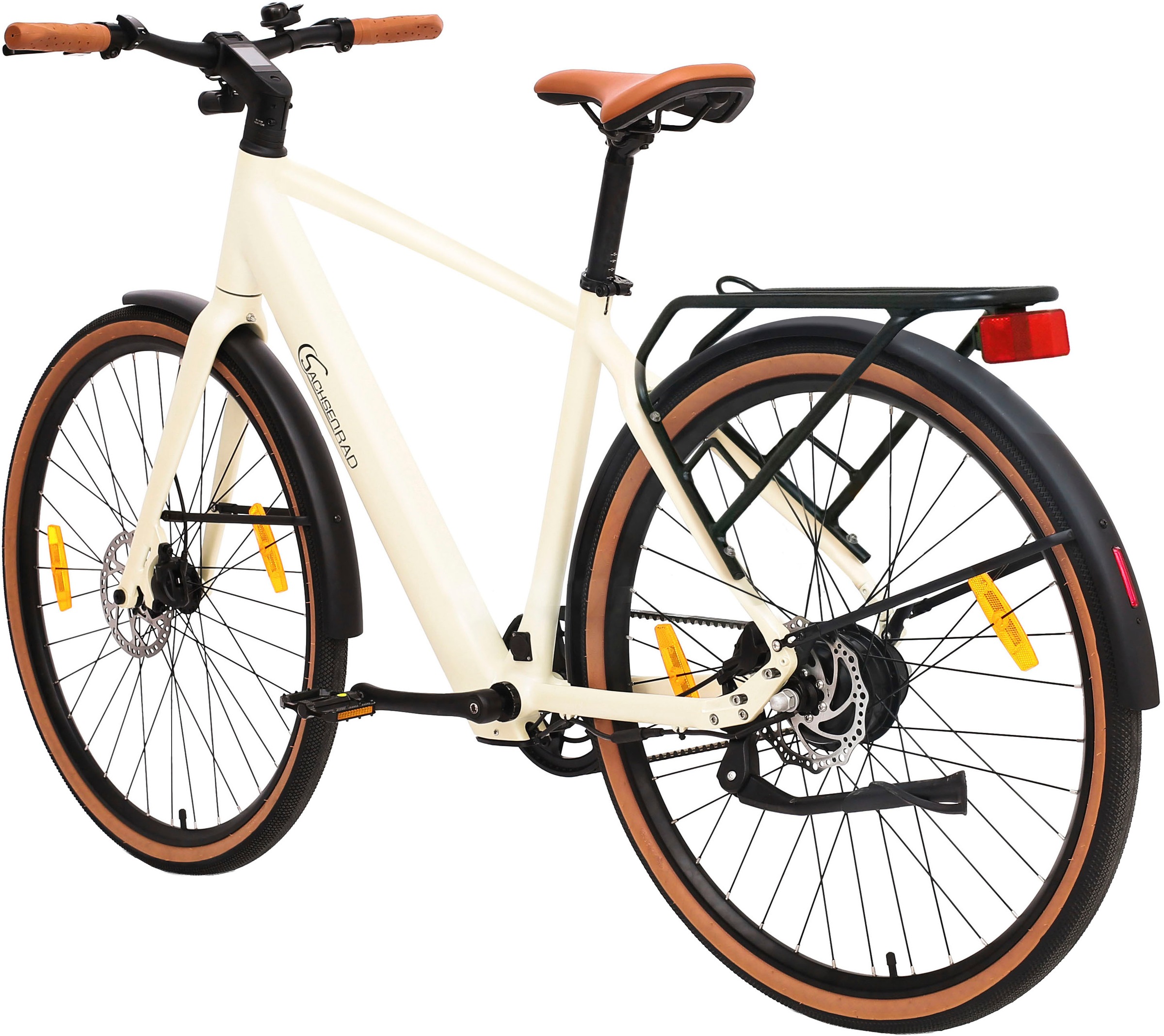 SachsenRad »C3M Roma II« 1 Gang ohne Schaltung Heckmotor 250 W ohne Gepäckträger und Schutzblech,  KI-Unterstützung, Riemenantrieb, Alarmanlage, leichte 16 kg