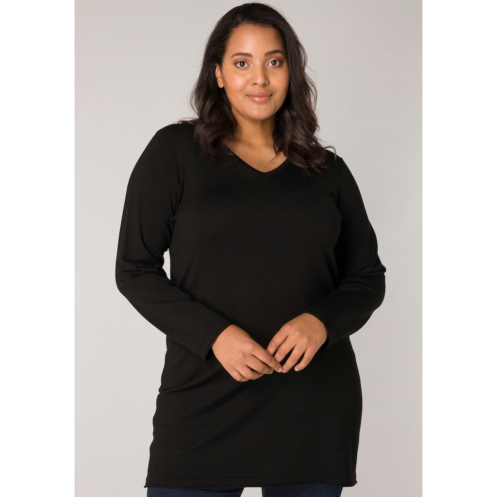 Base Level Curvy V-Ausschnitt-Pullover »BAS-ANINE-LONG«, Feinstrick-Qualität