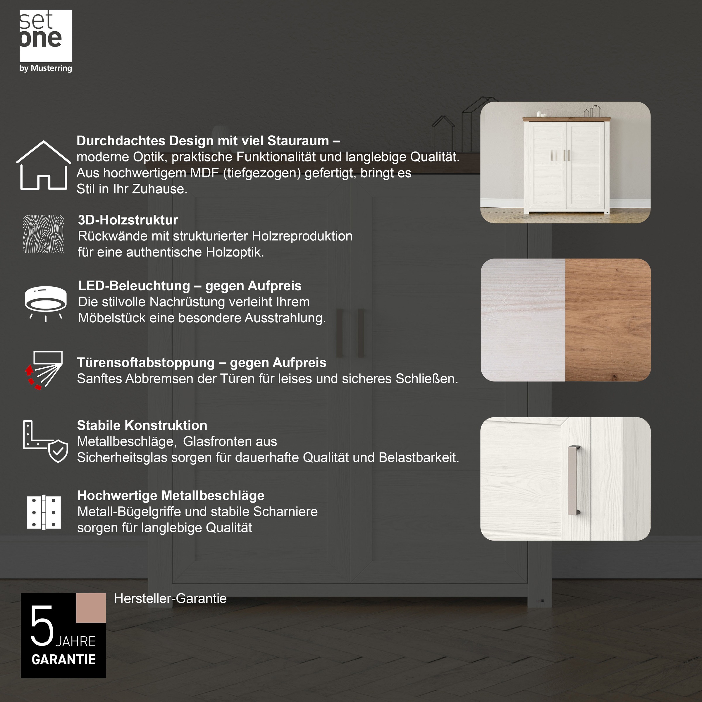set one by Musterring Highboard »York«, Typ 19, mit 3 Schubkästen und Flaschenregal, Landhausstil, B 129cm
