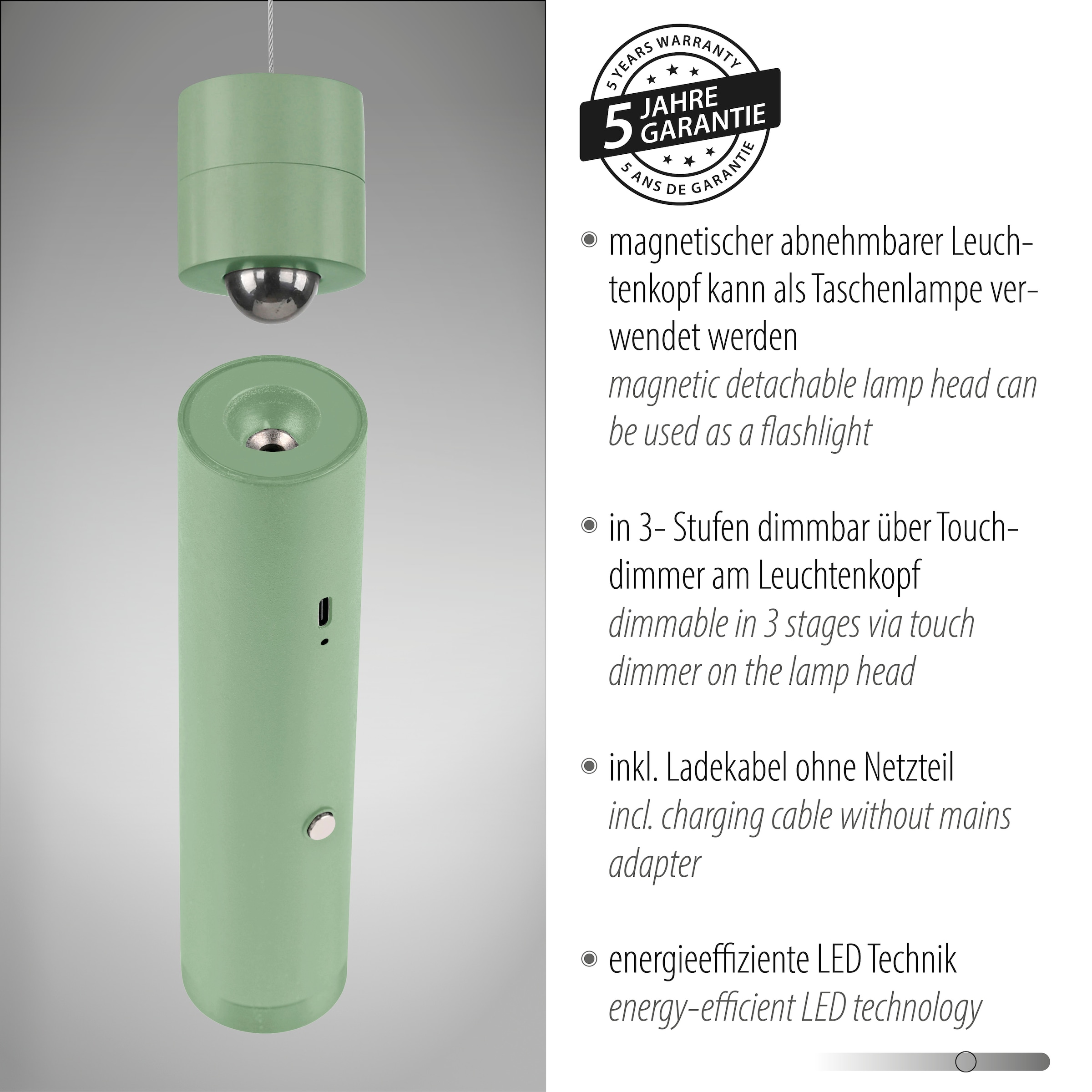 JUST LIGHT Pendelleuchte »ATTACH« LED-Modul 1 Stk. Warmweiß Akkuleuchte