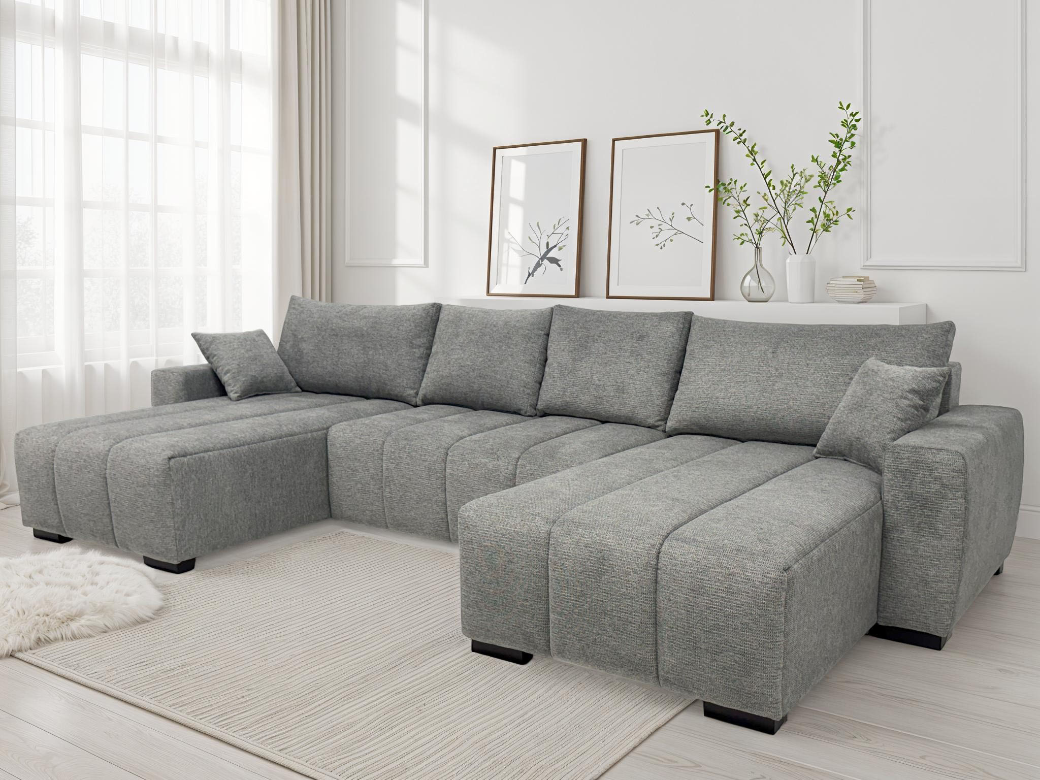 Home affaire Wohnlandschaft "Bello U-Form, B: 347 cm" Schlaffunktion, Bettkasten & 2 Zierkissen, Federkern