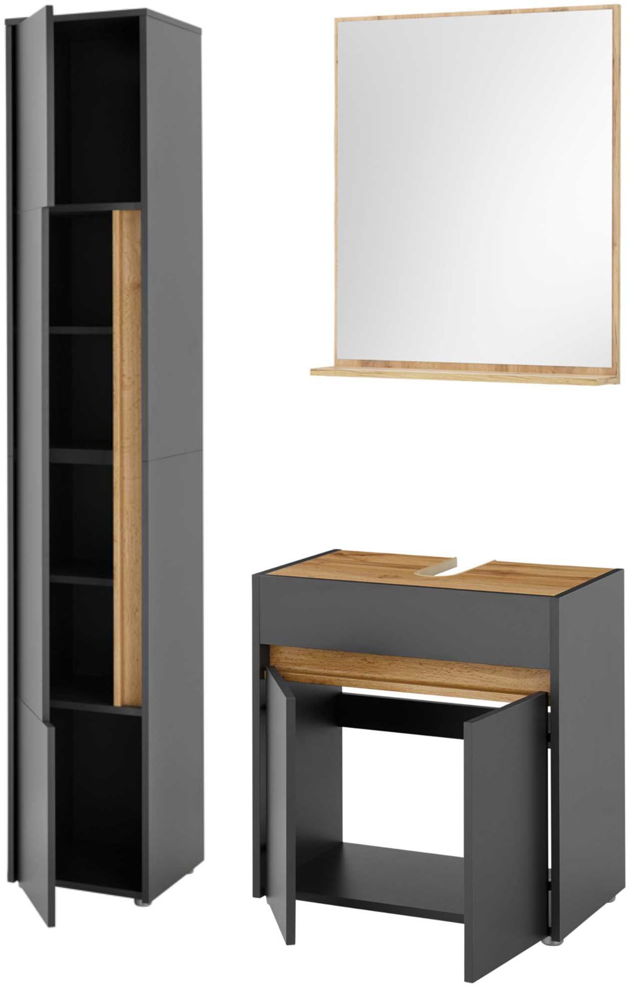 INOSIGN Badmöbel-Set »CITY/ GIRON, Bad im zeitlosen Design, 3-teiliges Badezimmer«, (Set, 3 St.), Badschränke und Spiegel, in zwei Farben verfügbar, viel Stauraum