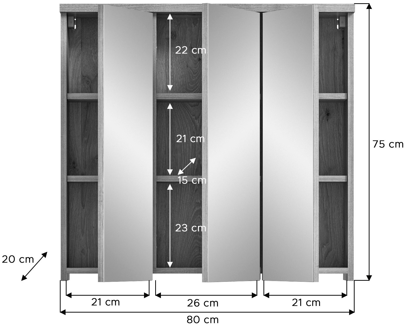 welltime Badezimmerspiegelschrank »Dolo«, (1 St.), Badmöbel, 3 Spiegeltüren, Breite 80 cm