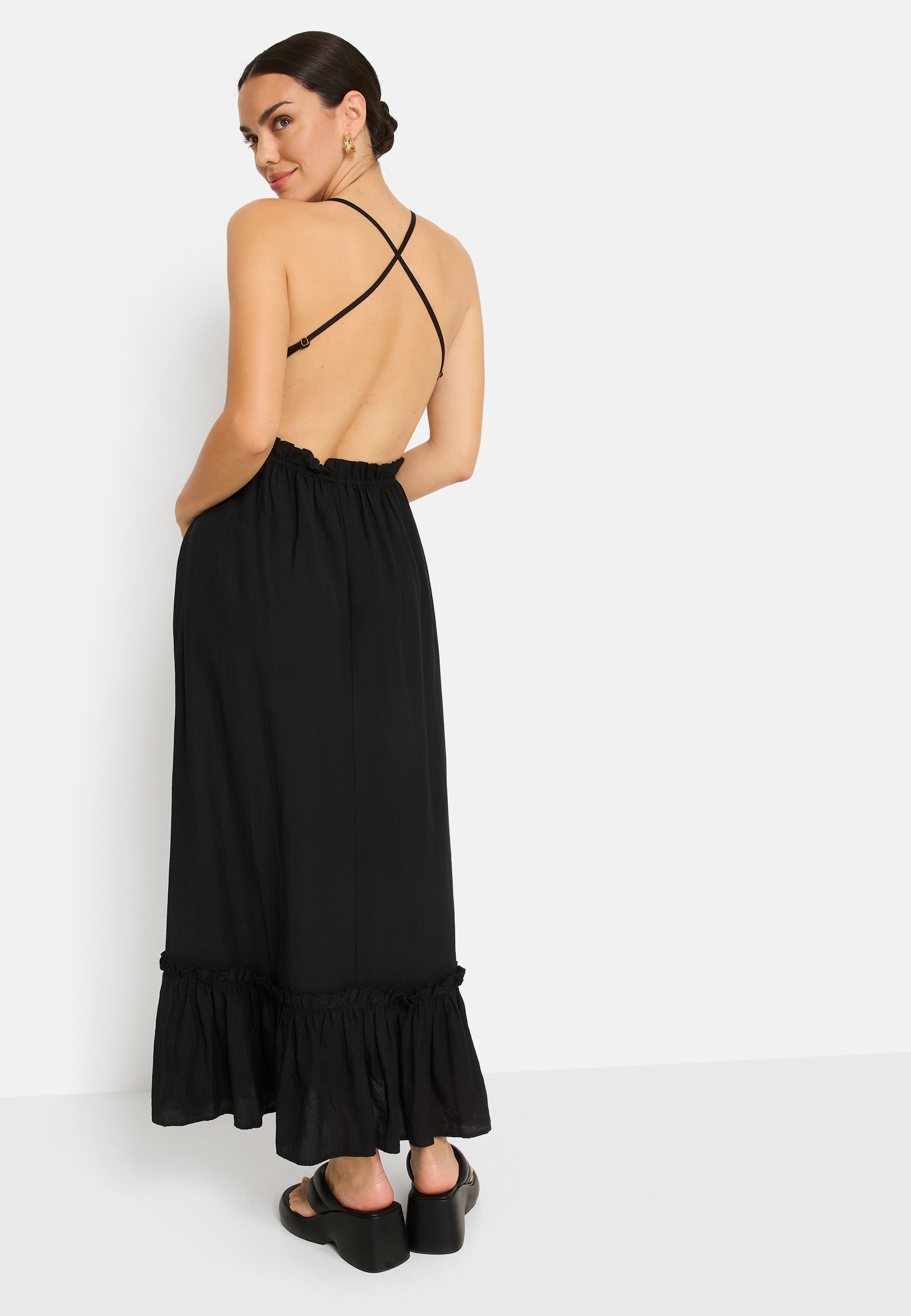 LSCN by LASCANA Maxikleid Ohne Taschen aus Webware mit Leinenanteil, Strandkleid, Boho-Kleid