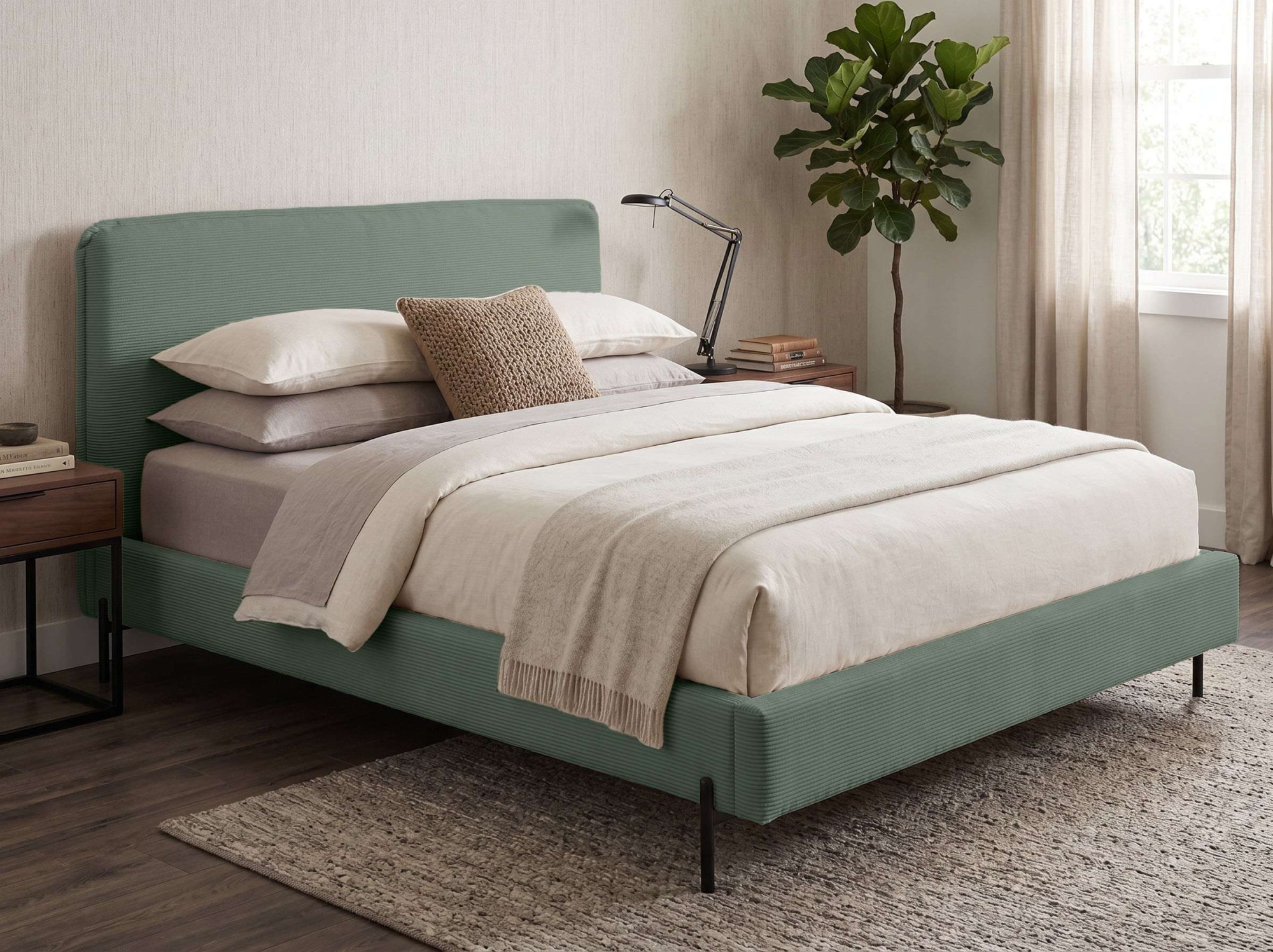 Home affaire "LAVOISIER Bettgestell mit Lattenrost, Breite 140/160/180/200 cm, Cord" Rahmenbett mit Kopfteil, ohne Matratze und Topper