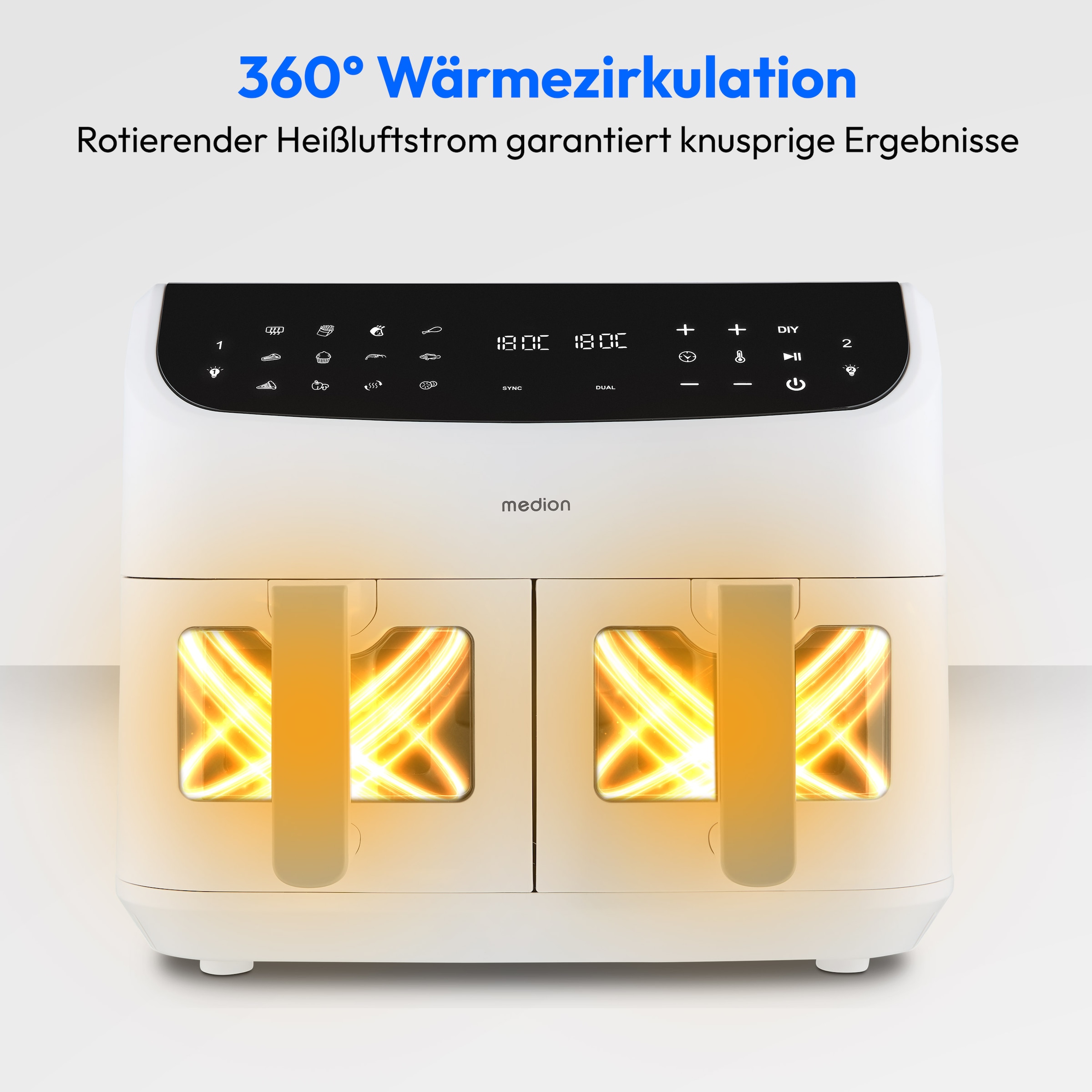 Medion® Heißluftfritteuse »MD 11760 P20XXL Twin«, 2400 W, Temperatur 50 - 200 °C, ILAG Beschichtung, Sync-Finish