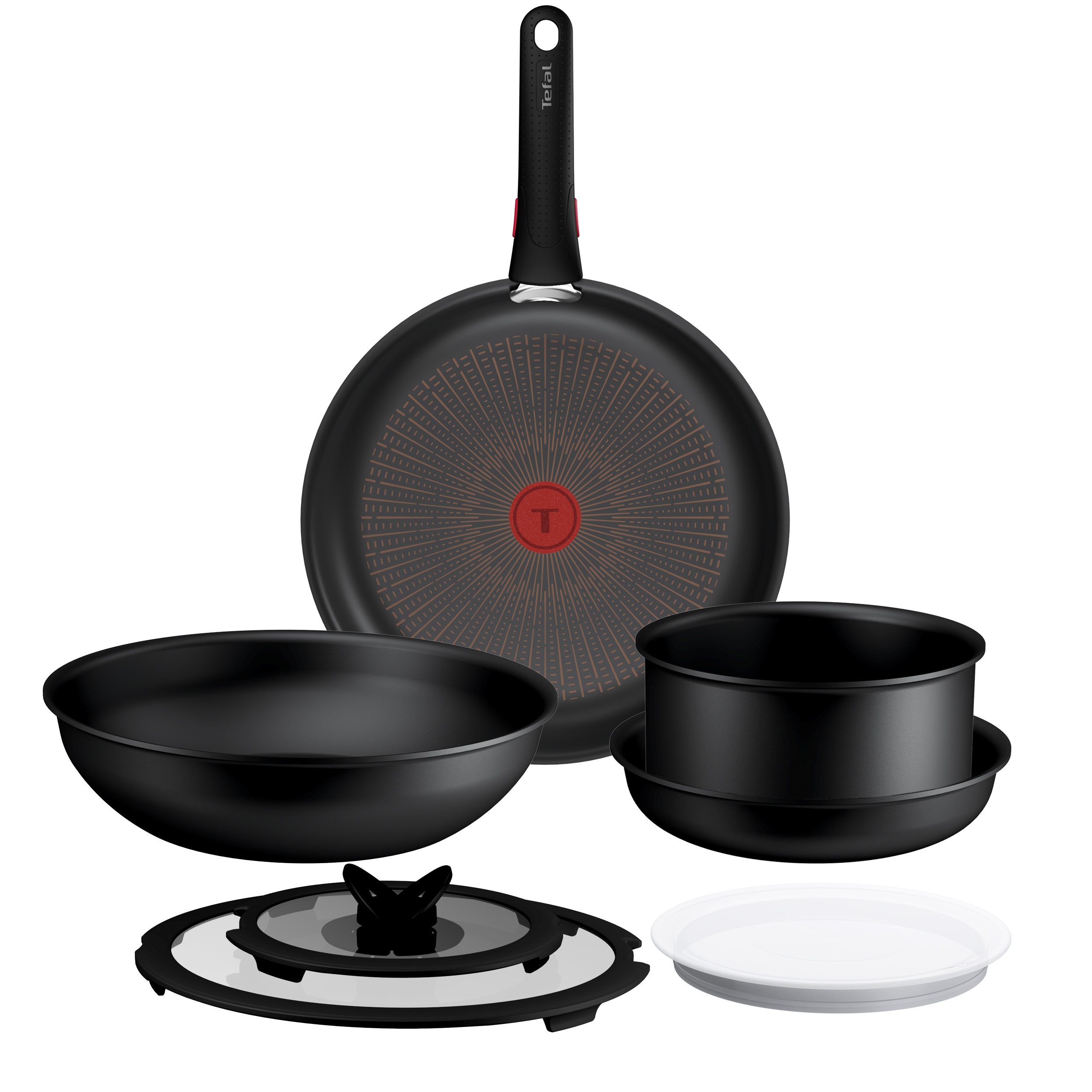 Tefal Pfannen-Set "Ingenio Excellence Fusion" Aluminium Set, 8 tlg. abnehmbarer Ingenio-Griff, Thermo-Signal, stapelbar, Induktion