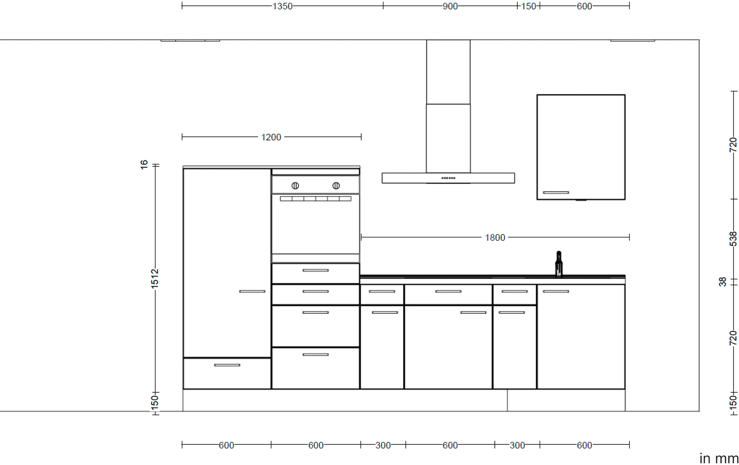 nobilia® elements Küchenzeile »"elements basic"«, vormontiert, Ausrichtung wählbar, Breite 300 cm, mit E-Geräten