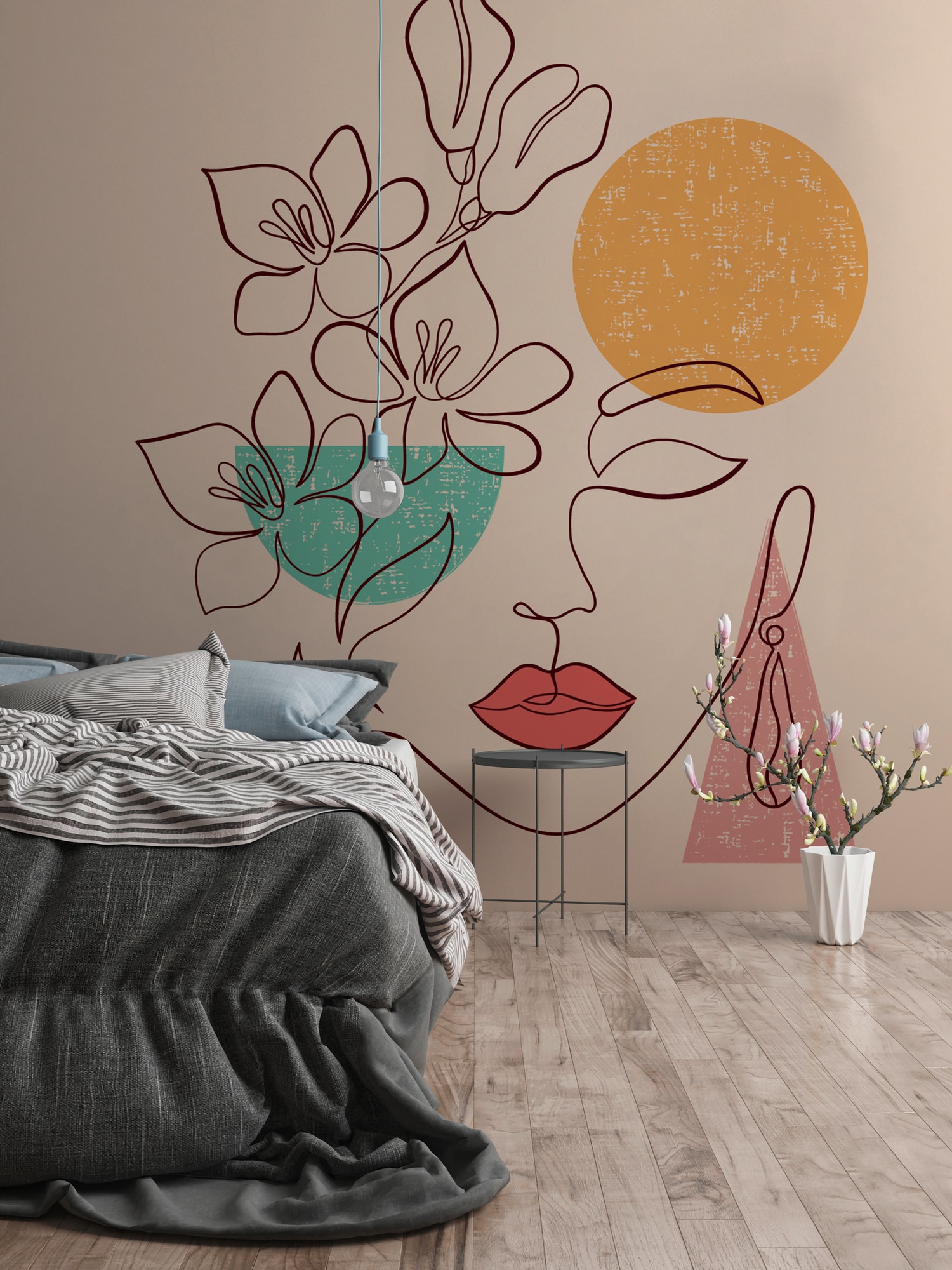 A.S. Création Vliestapete "Fototapete Line Art Frau mit Blüten" matt strukturiert