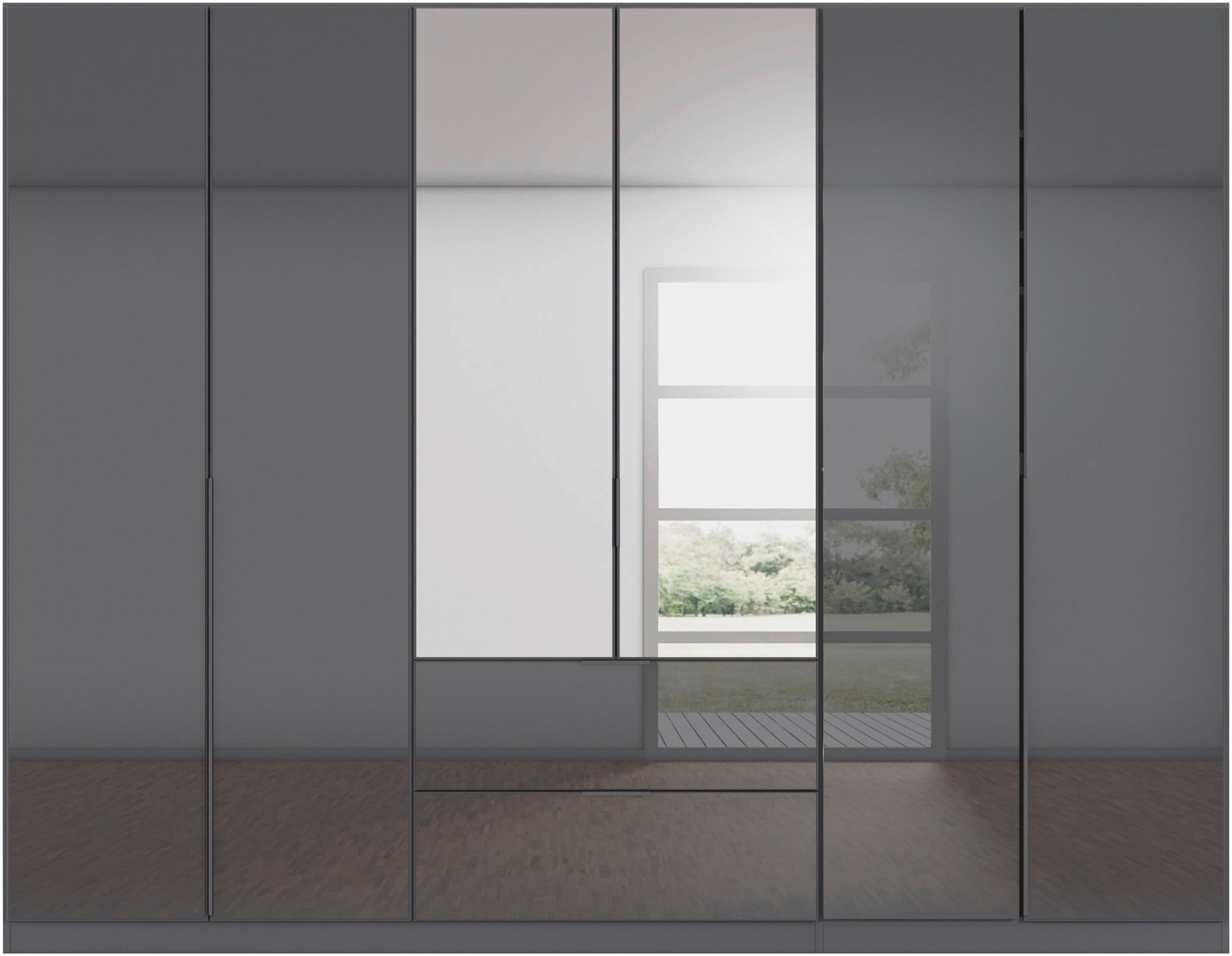 rauch Drehtürenschrank »Kleiderschrank Kleiderschränke Schrank Garderobe AGORDO mit Glasfront«, (in zwei Griff-Farben mit Glasfront), mit Außenschubkästen, in 6 Breiten und 2 Höhen MADE IN GERMANY