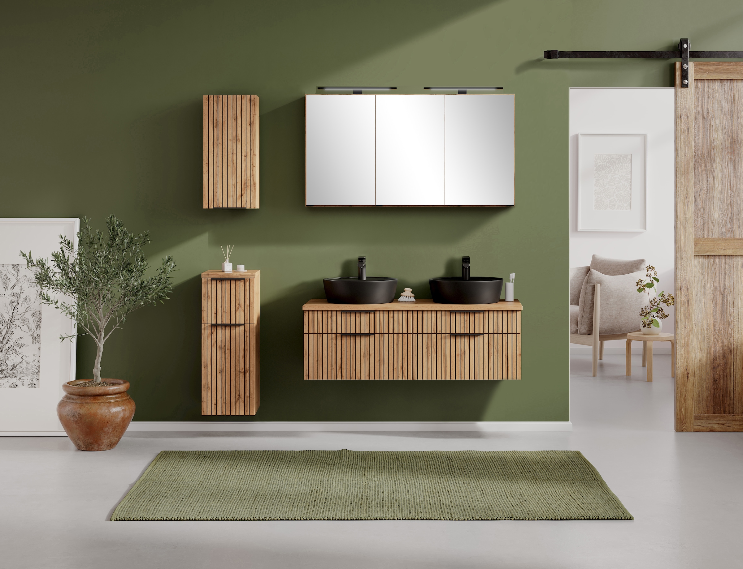 welltime Badmöbel-Set »Welltime, Carlton Waschtisch-Set, 80 oder 120 cm, gestreift«, (2 St.)