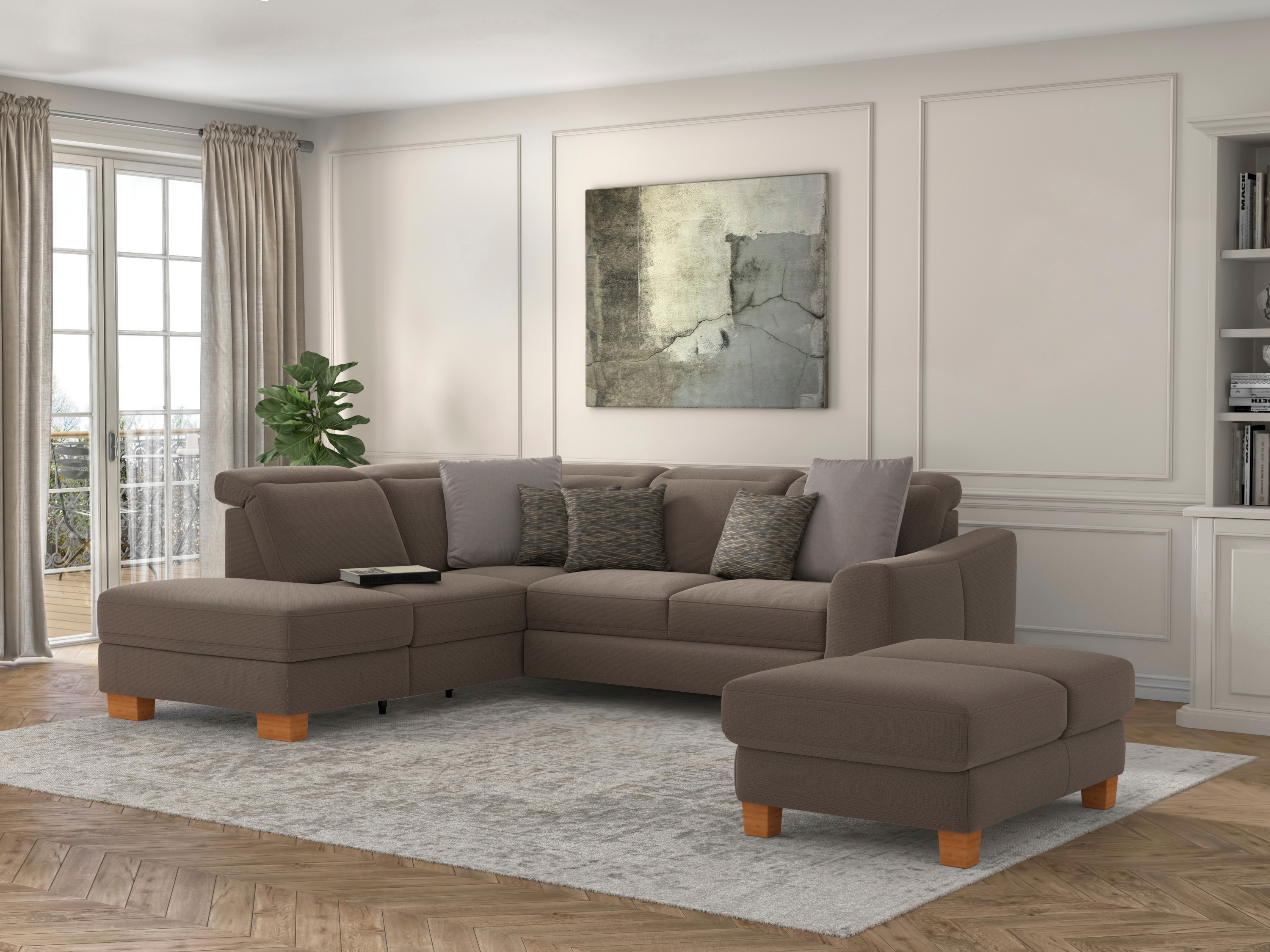 sit&more Ecksofa "Dundee L-Form" mit Federkern und Massivholzfüßen, wahlweise mit Kopfteilverstellung