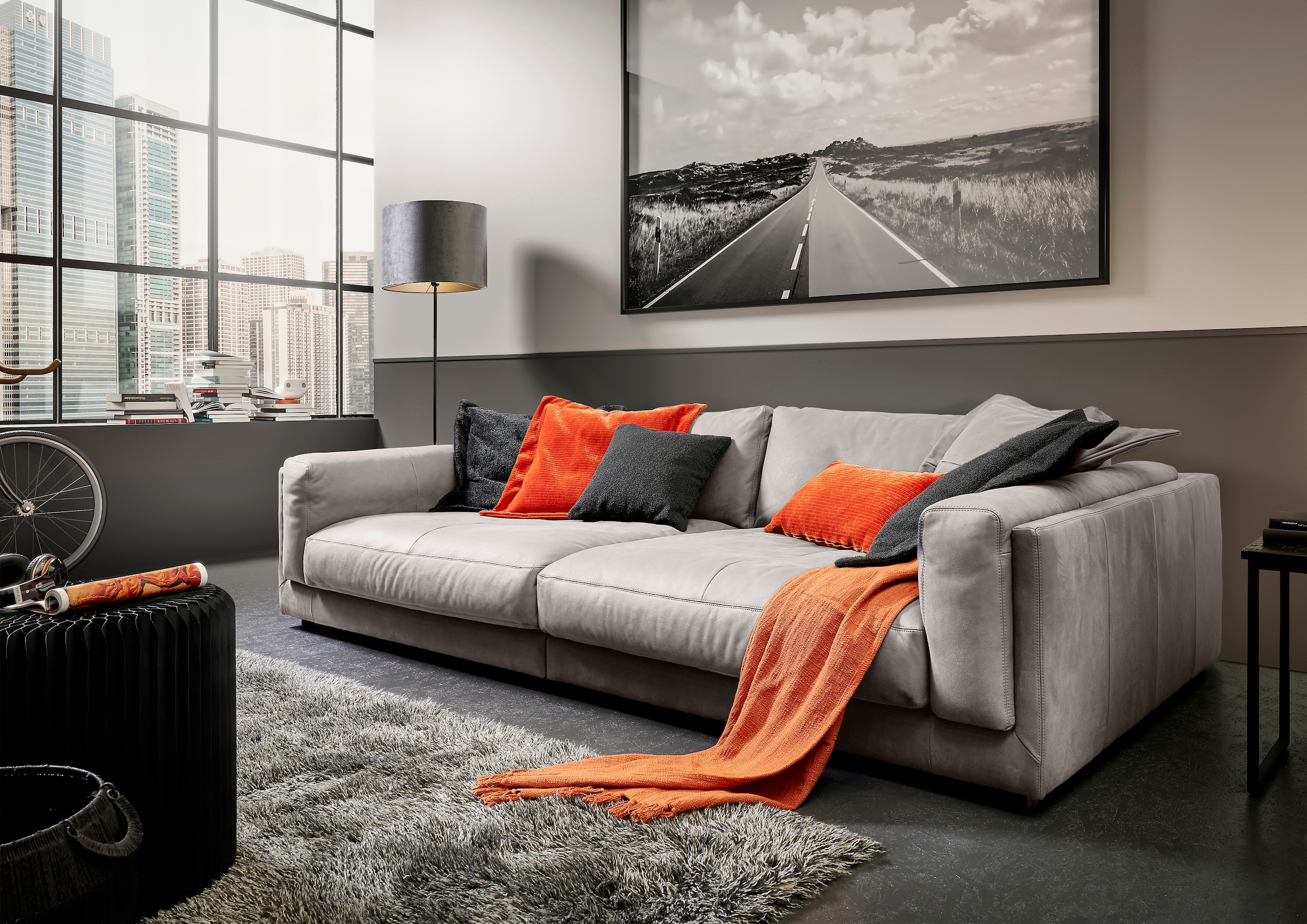 3C Candy Big-Sofa »Karalis mit extra großer Sitztiefe, elegantes Mega Sofa zum Relaxen,«, auch in Cord- oder Leder-Bezug, lose Kissen, loungige Bequemlichkeit