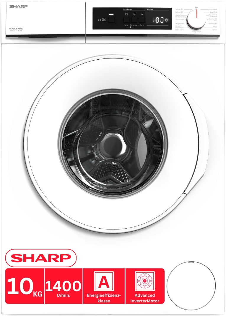 Sharp Waschmaschine »ES-NFA014WWNA-DE« 10 kg 1400 U/min AllergySmart für Allergiker: Entfernt bestimmte Allergene & Bakterien