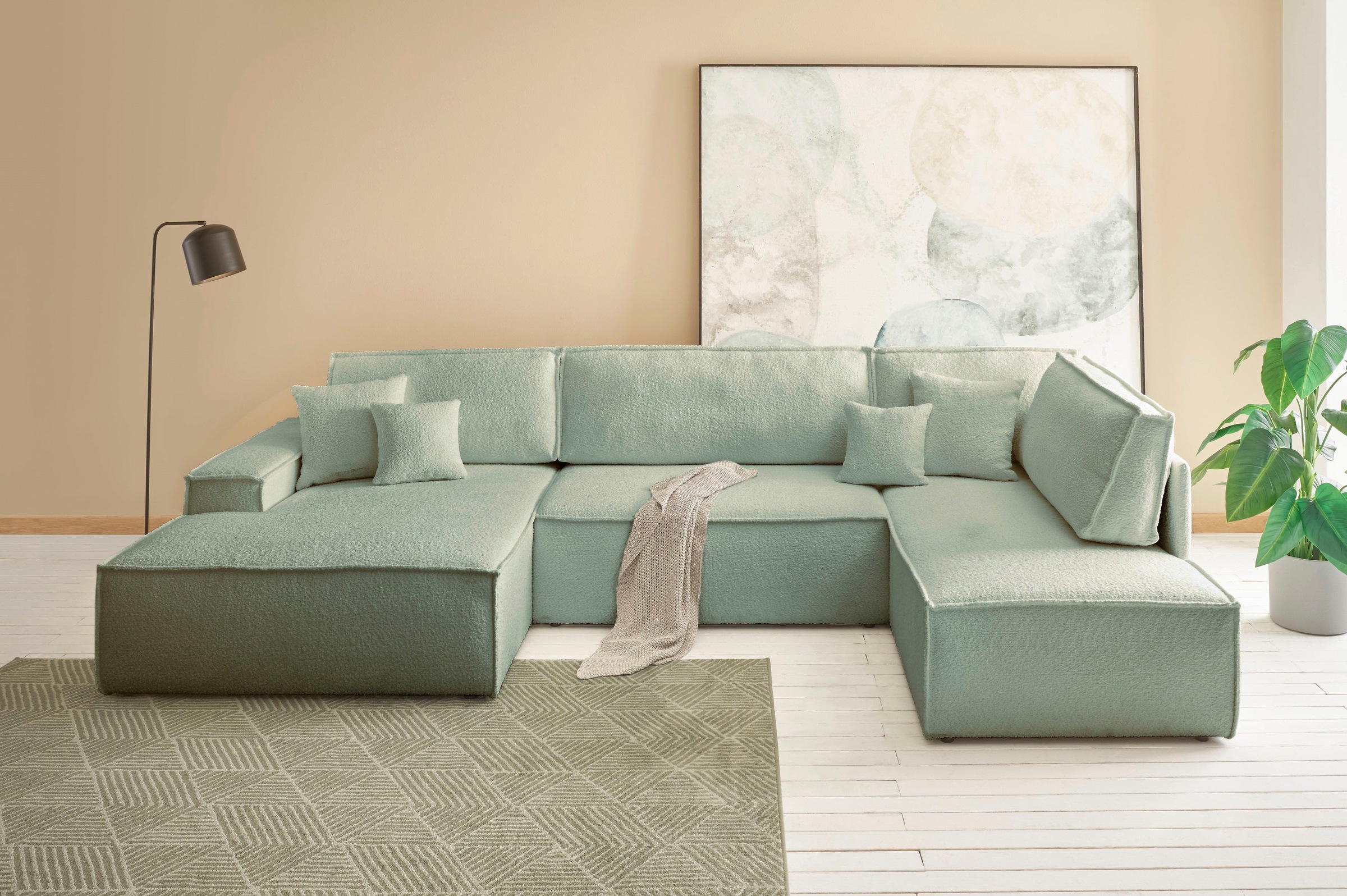 andas Wohnlandschaft "FINNLEY, U-Form XXL 329 cm, Schlafsofa, Schlaffunktio günstig online kaufen
