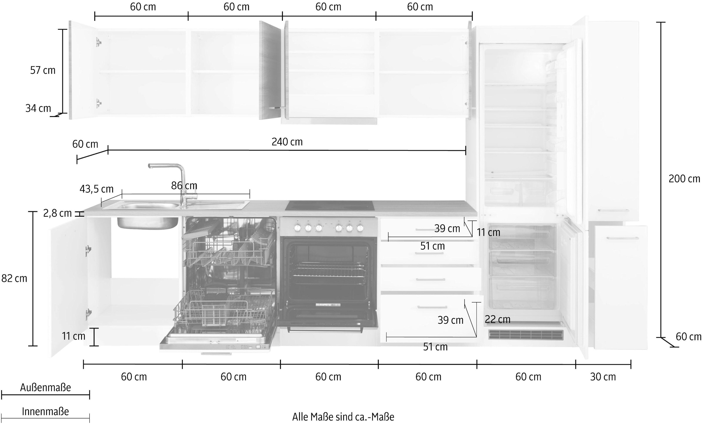 HELD MÖBEL Küchenzeile »Visby«, mit E-Geräte, 330 cm, inkl. Kühl/Gefrierkombination und Geschirrspüler
