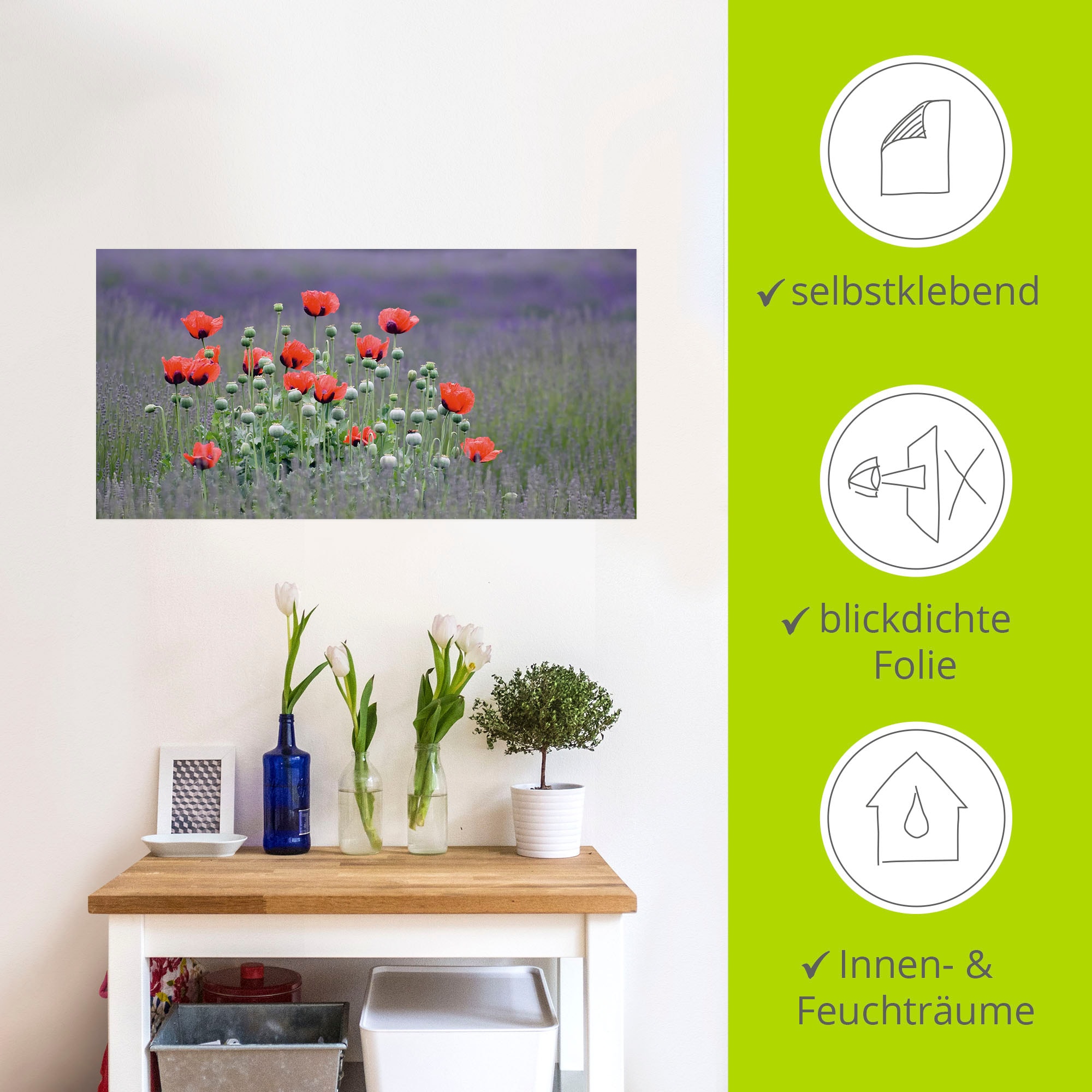 Artland Wandbild »Lavendelfarm in Sequim - Mohnblumen«, Blumenwiese, (1 St.), als Leinwandbild, Poster, Wandaufkleber in verschied. Größen
