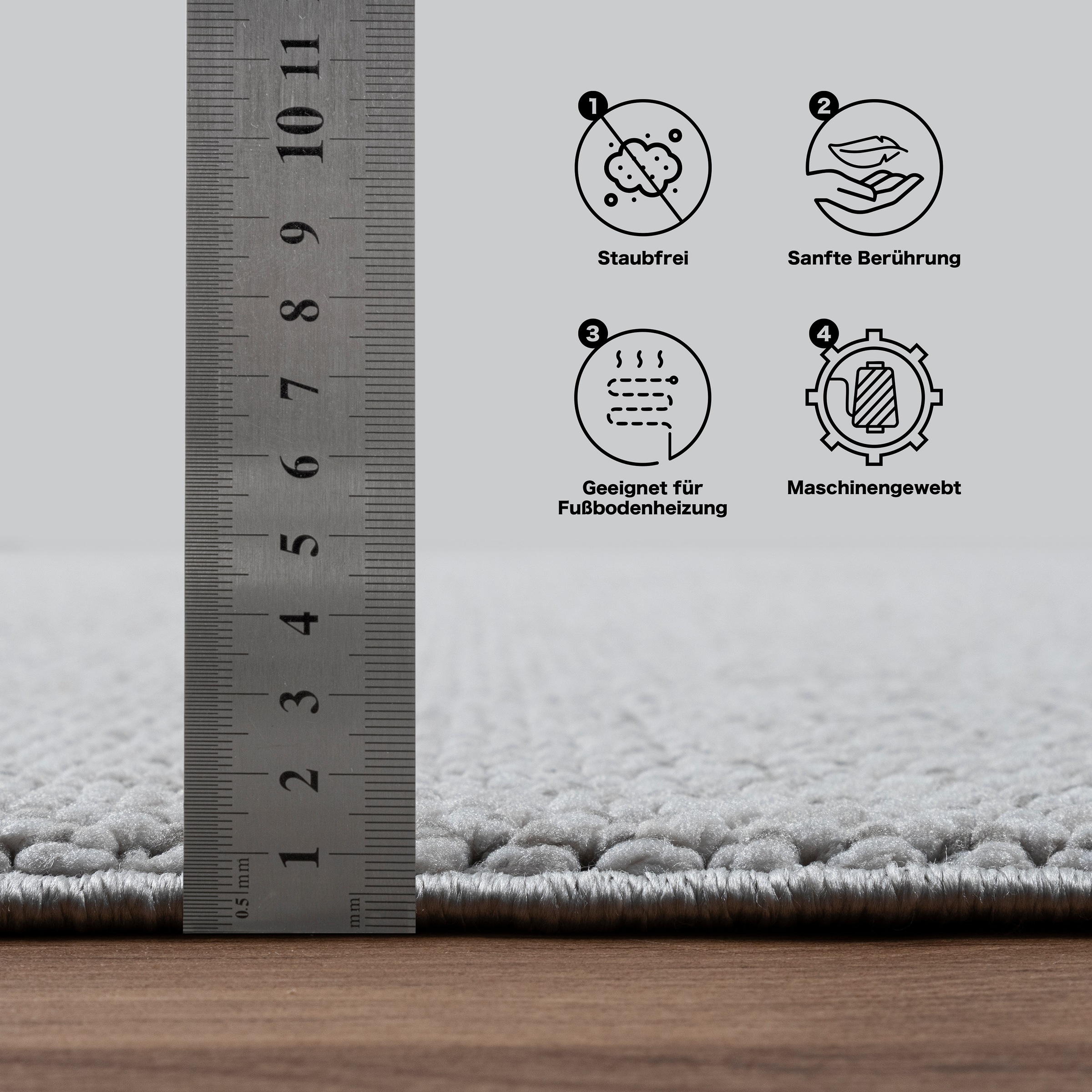 Sanat Teppich »Lora Plus, auch als Läufer«, rechteckig, 5 mm Höhe, Kurzflor, uni, gekettelt, Wohnzimmer, Kinderzimmer
