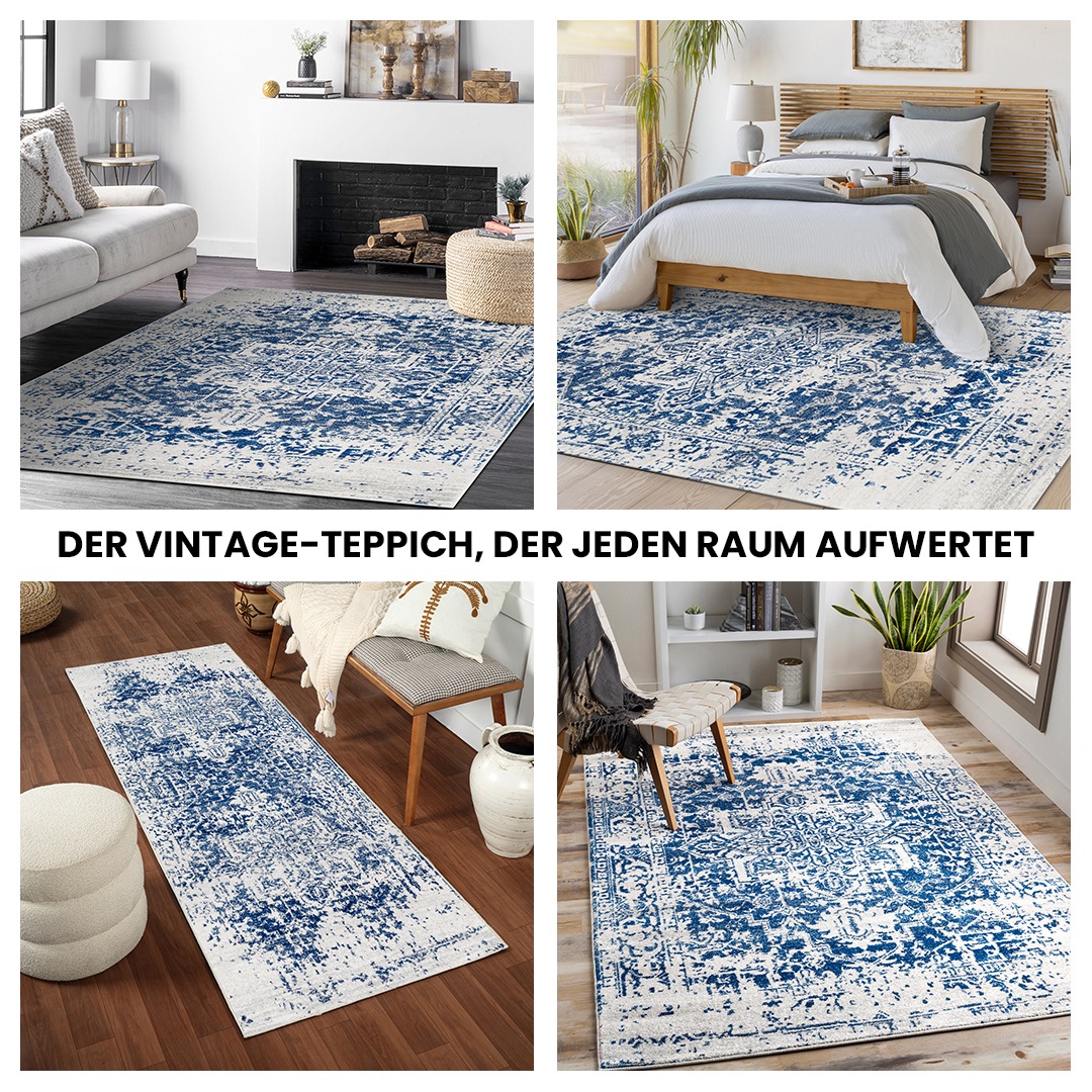 Thumbnail - Livabliss Teppich "SYRACUSA" rechteckig 12 mm Höhe Vintage Orientteppich, Kurzflor Boho Wohnzimmerteppich, Läufer