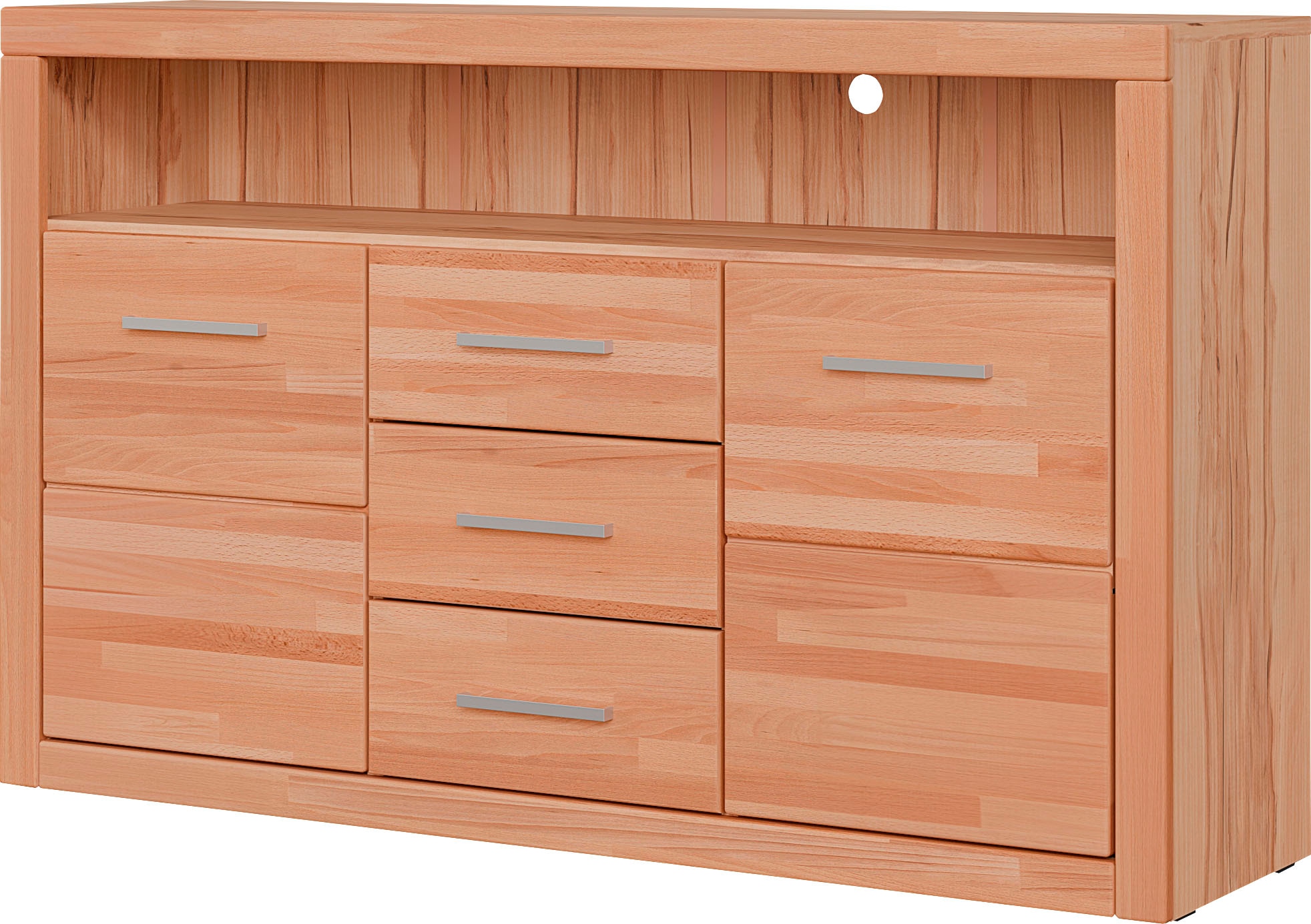 OTTO home Sideboard »Ribe,130cm breit,80cm hoch,Oberplatte Holz massiv,6 Fächer« Holz massiv, Holzwerkstoff, Metall Griffe,2 Türen,3 Schubladen