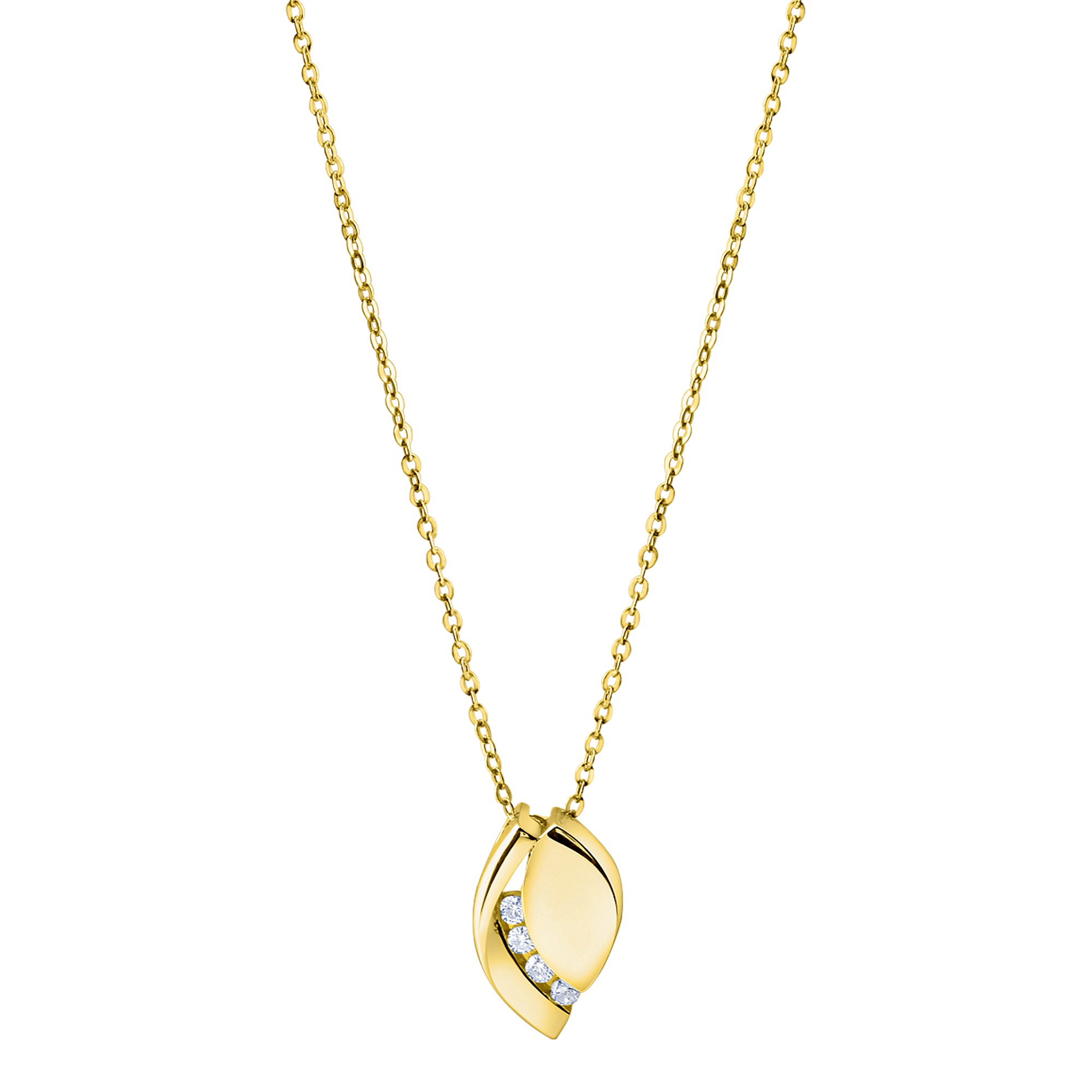 Kette mit Anhänger ZEEME "Silber 925 vergoldet mit weißen Zirkonia-Steinen", gelb, Halsketten, Damen, 45cm, Silber 925 (Sterlingsilber), L: 45 B: 11mm, glänzend, B:11mm