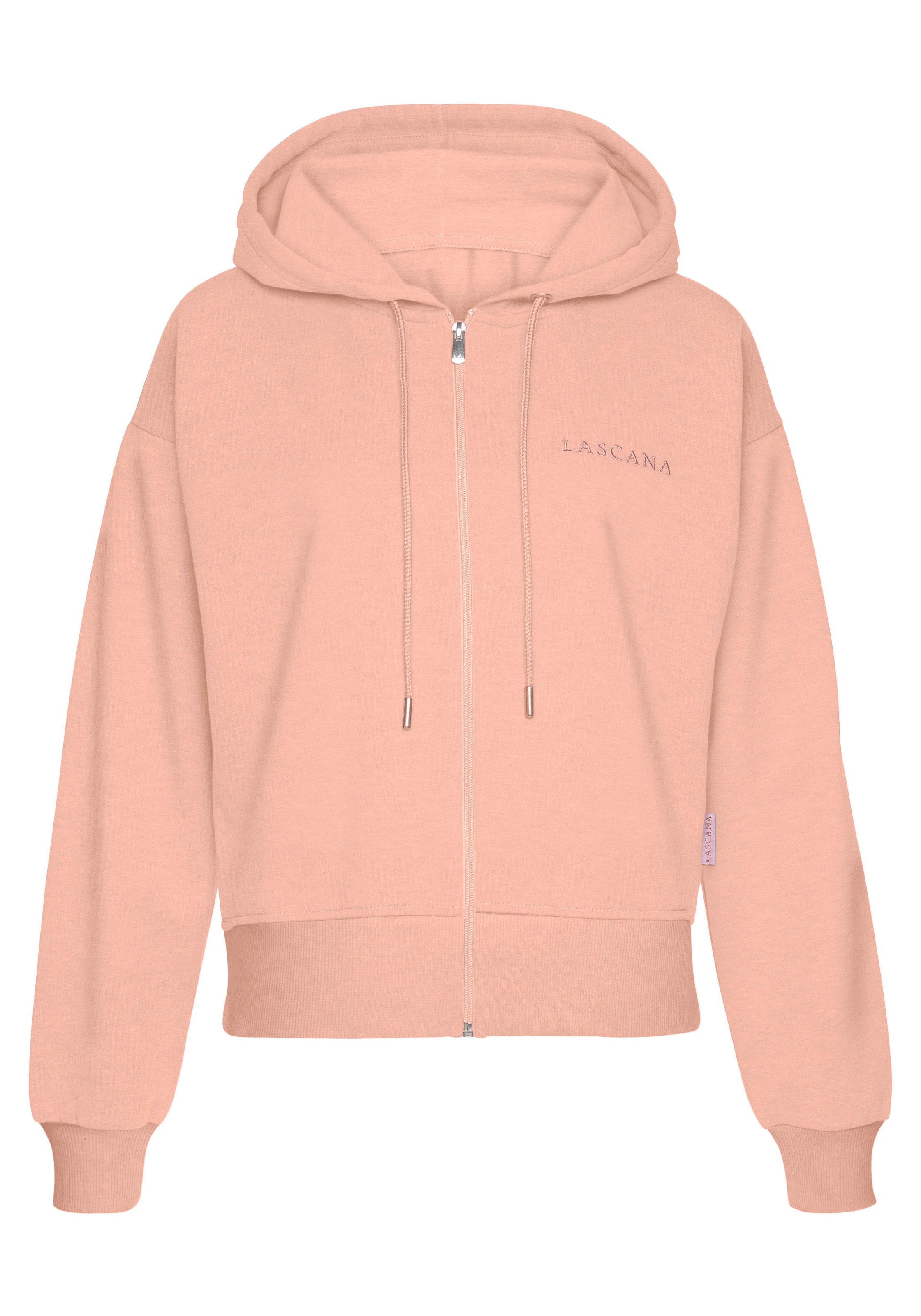 LASCANA Kapuzensweatjacke, mit kupferfarbenen Reißverschluss und Logosticke günstig online kaufen