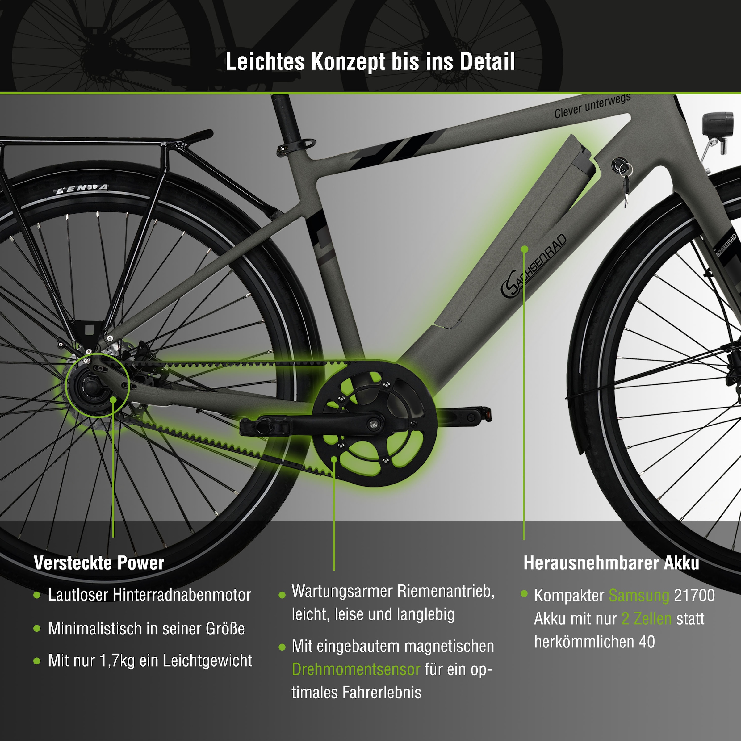 SachsenRad E-Bike »C3T«, 1 Gang, Shimano, keine, Heckmotor 250 W
