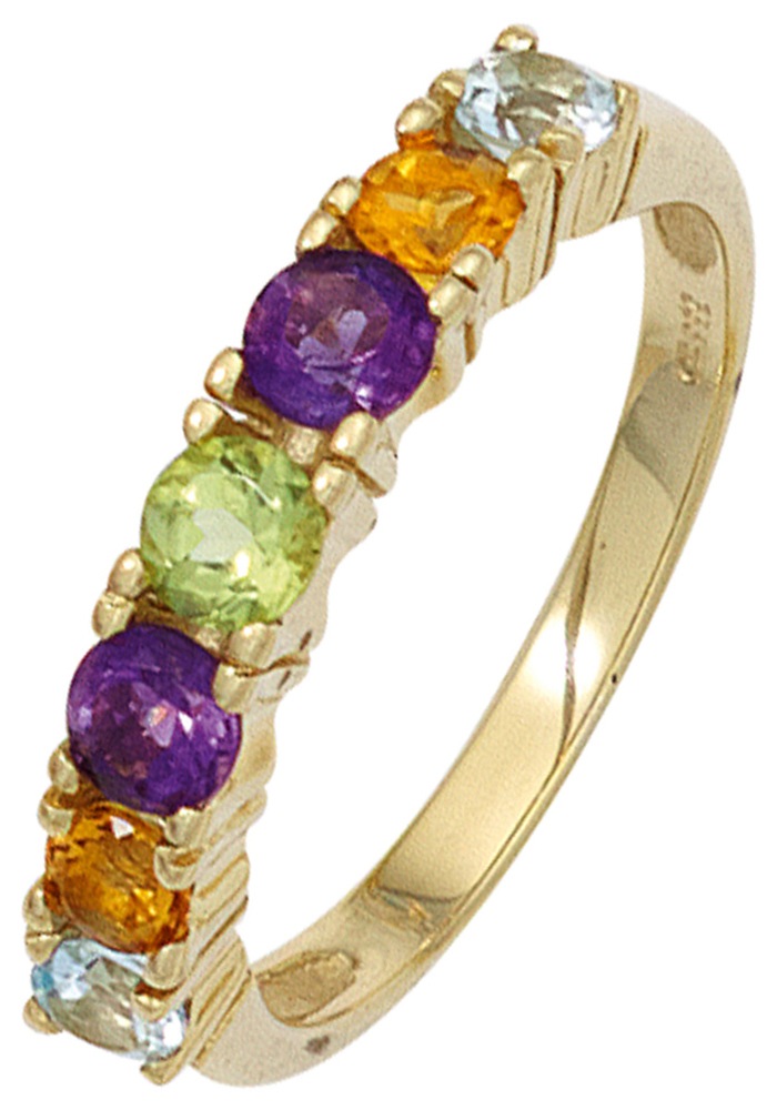 JOBO Fingerring, 333 Gold mit Amethyst Blautopas Citrin Peridot