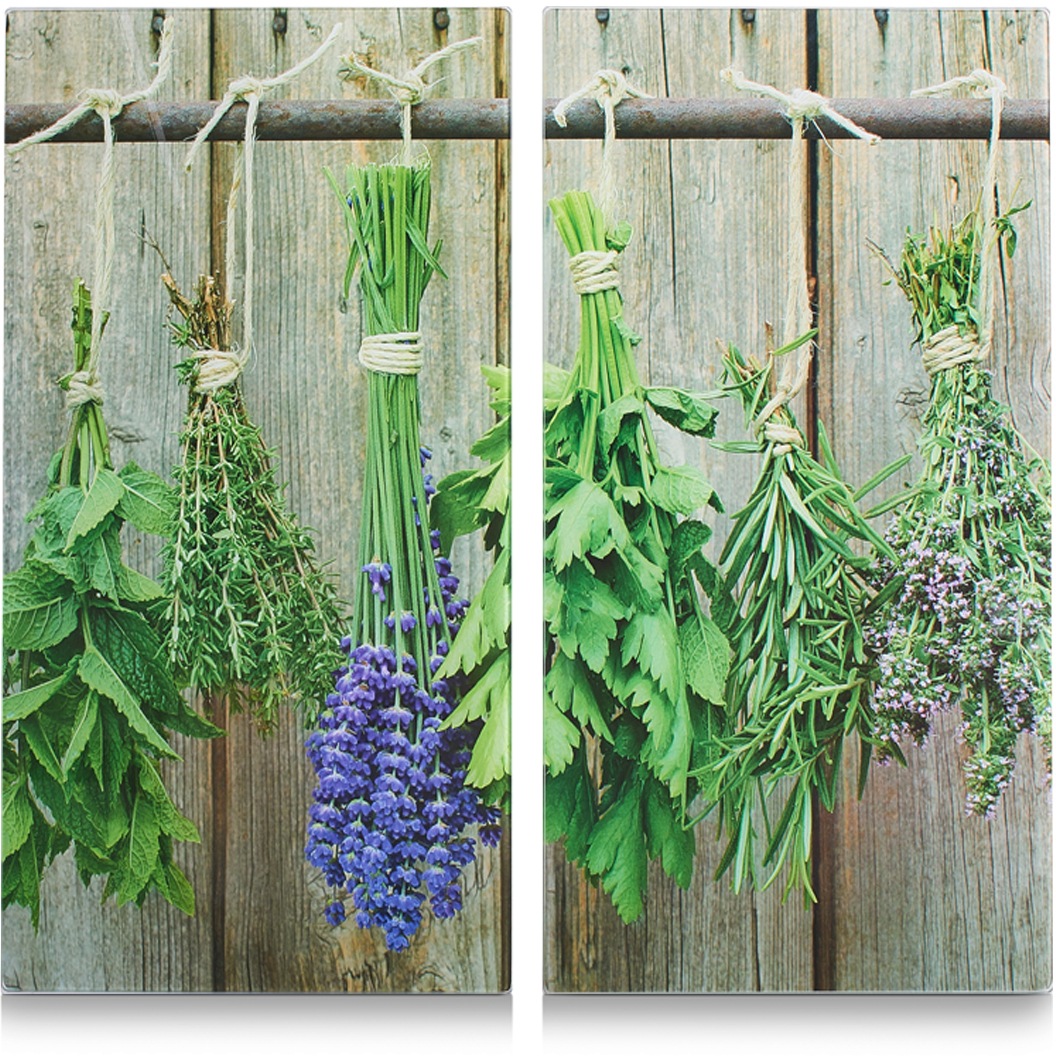 ZELLER PRESENT Schneide- und Abdeckplatte "Kräuter", B/H/L: 30cm x 52cm, 2 Stk., bunt, Herdabdeckplatten, Mit 6 rutschfesten Elastikfüßen