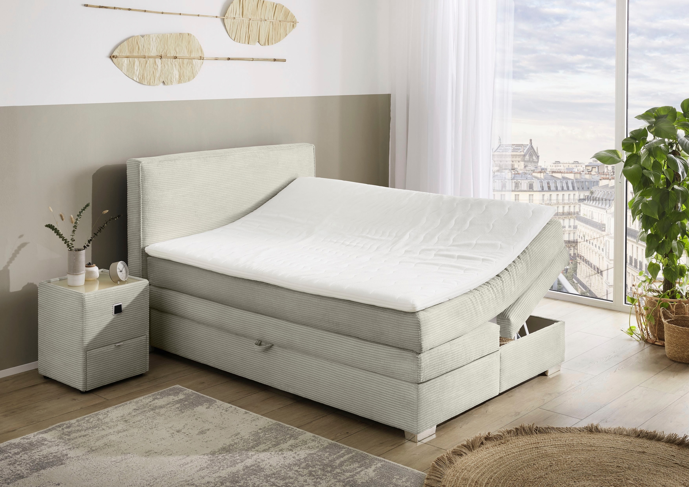 Jockenhöfer Gruppe Boxspringbett »Arabella, 2x 70er Boxen mit Stauraum«, Wende-Bonell-Federkern-Matratze (H2/H3), inkl. Topper