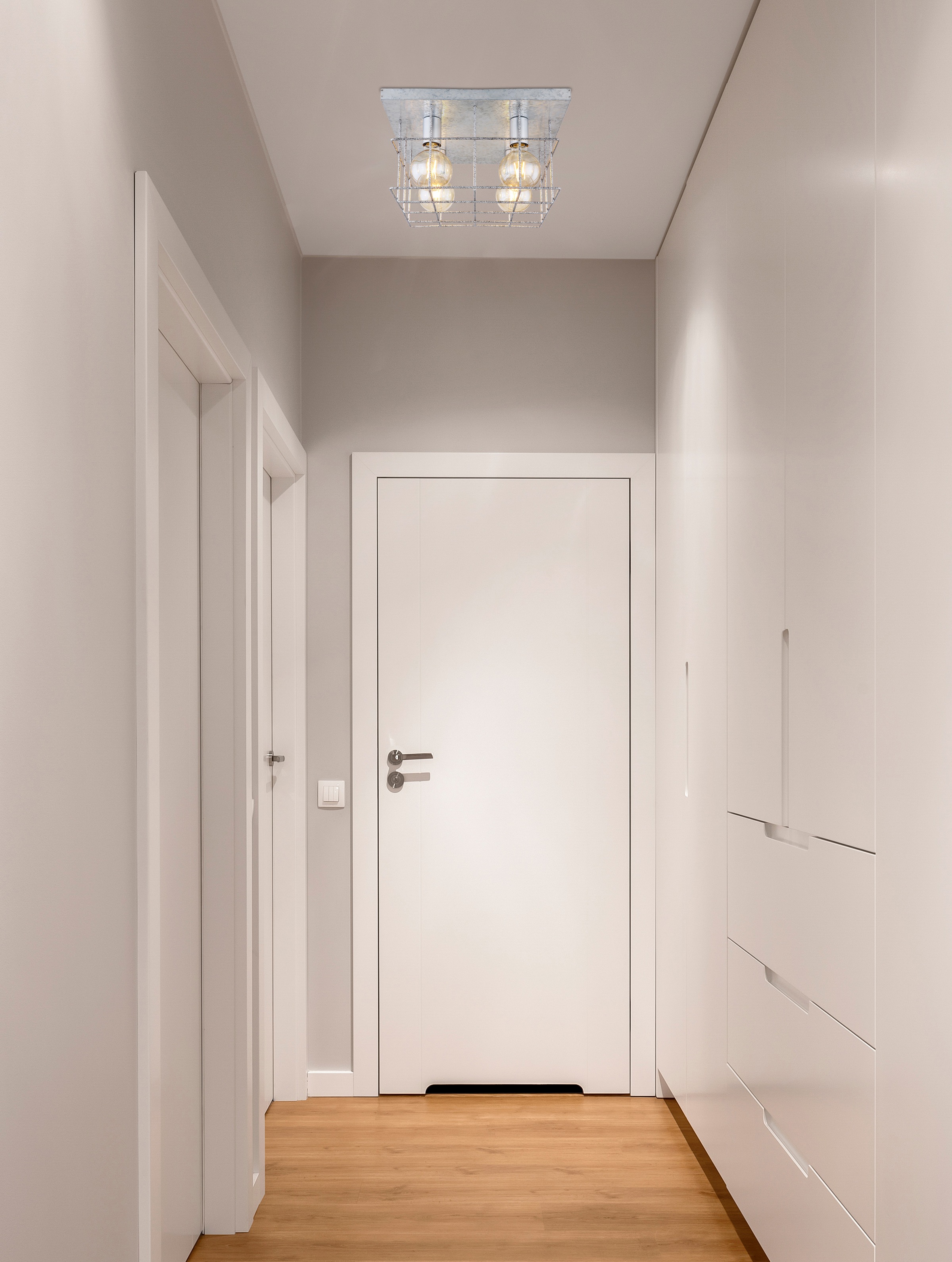 GLOBO LIGHTING Deckenleuchte »MERRIL« E27 1 Stk. Zinkfarbene Deckenleuchte mit Käfig aus Betonstahl-Gitter