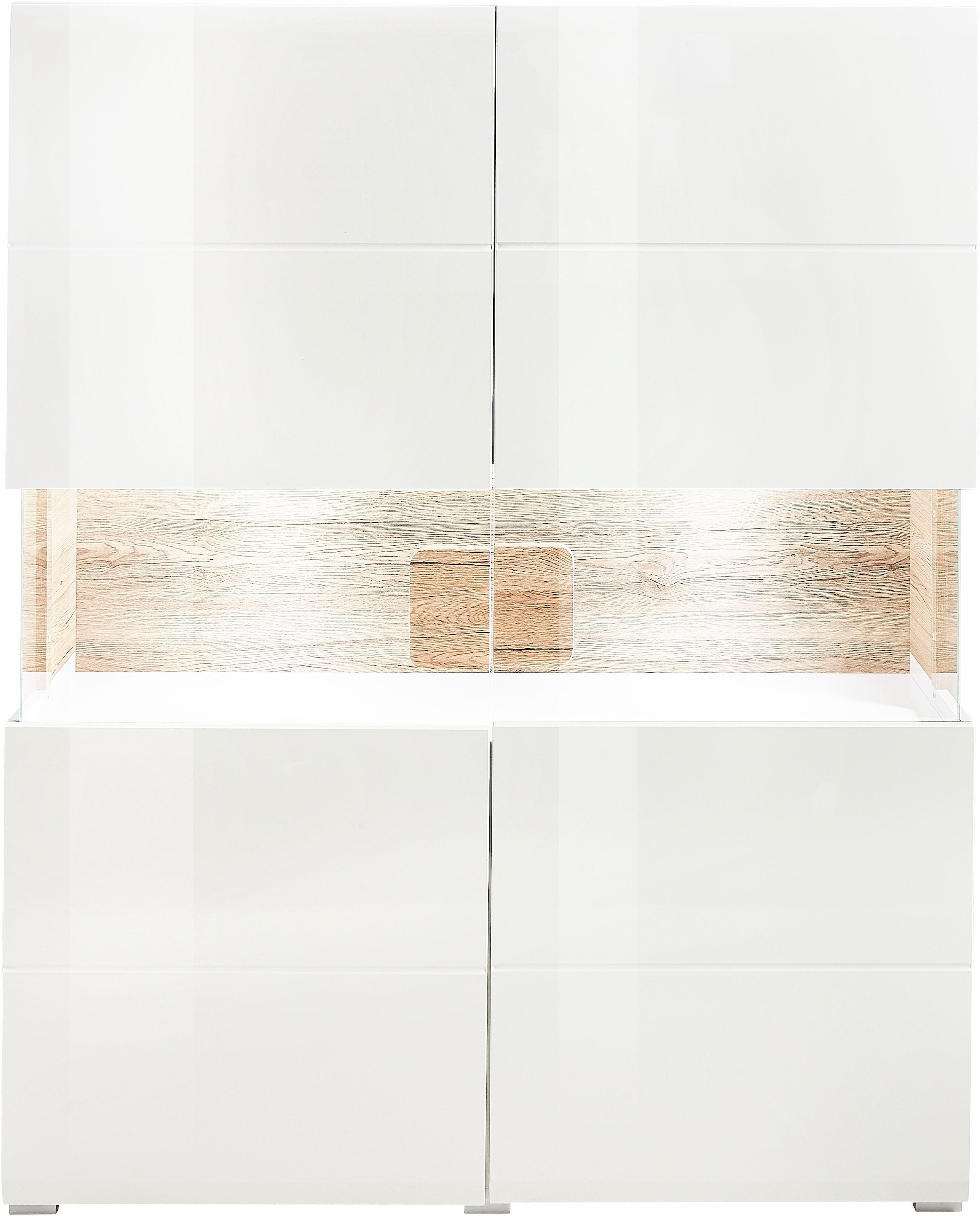 INOSIGN Highboard »Toledo,Breite 121,5 cm, trendige Hochkommode mit 2 Türen«, Hochschrank mit Glas-Partien,stylische Hochglanzfronten