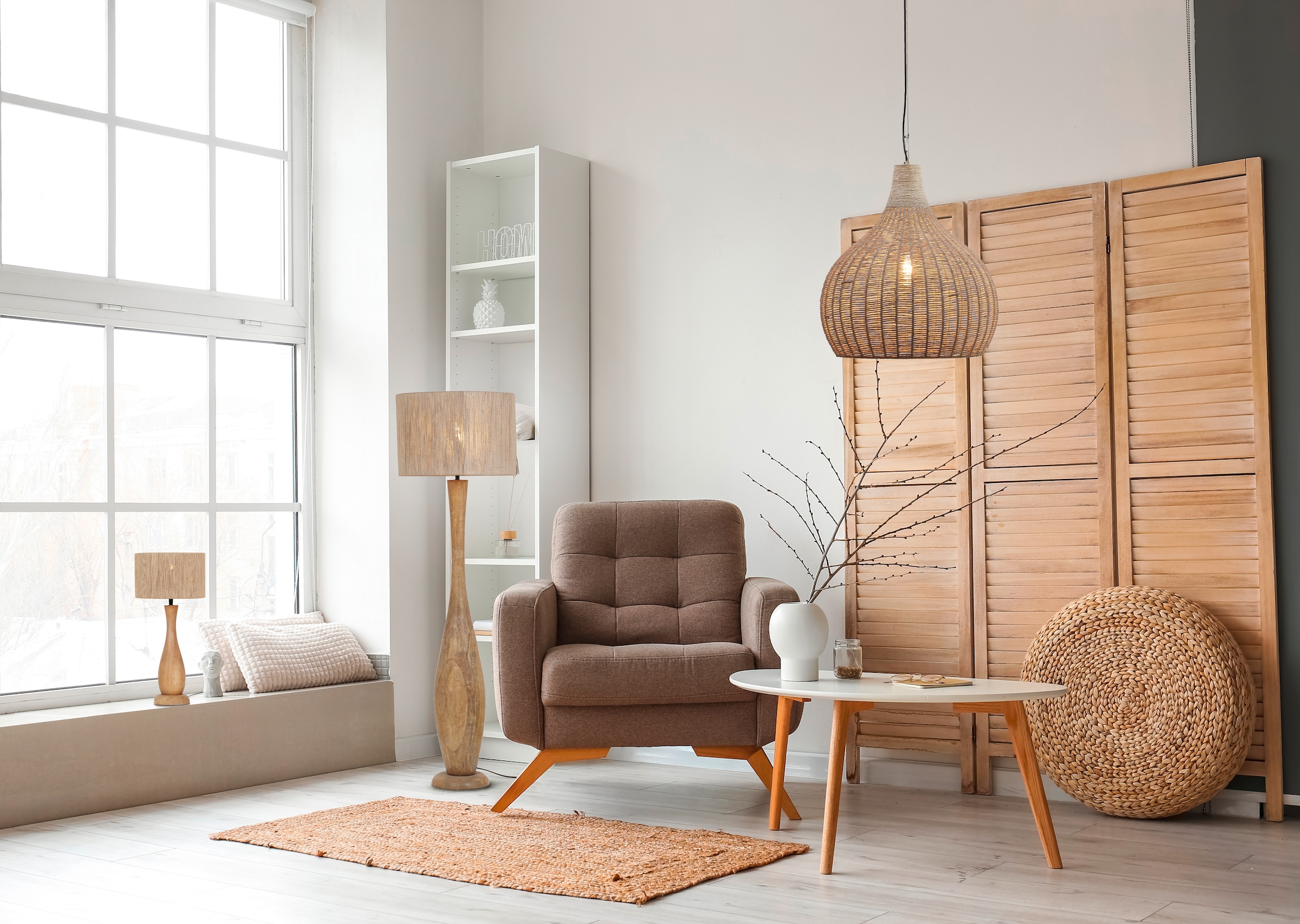 TRIO Leuchten Pendelleuchte »JANNE, große Hängelampe mit Juteschirm Korb Optik Ø 54cm Höhe 183 cm« E27 1 Stk. warmweiß - kaltweiß exkl 1x E27 max 10W, Hängeleuchte Küche Schlafzimmer Esszimmer