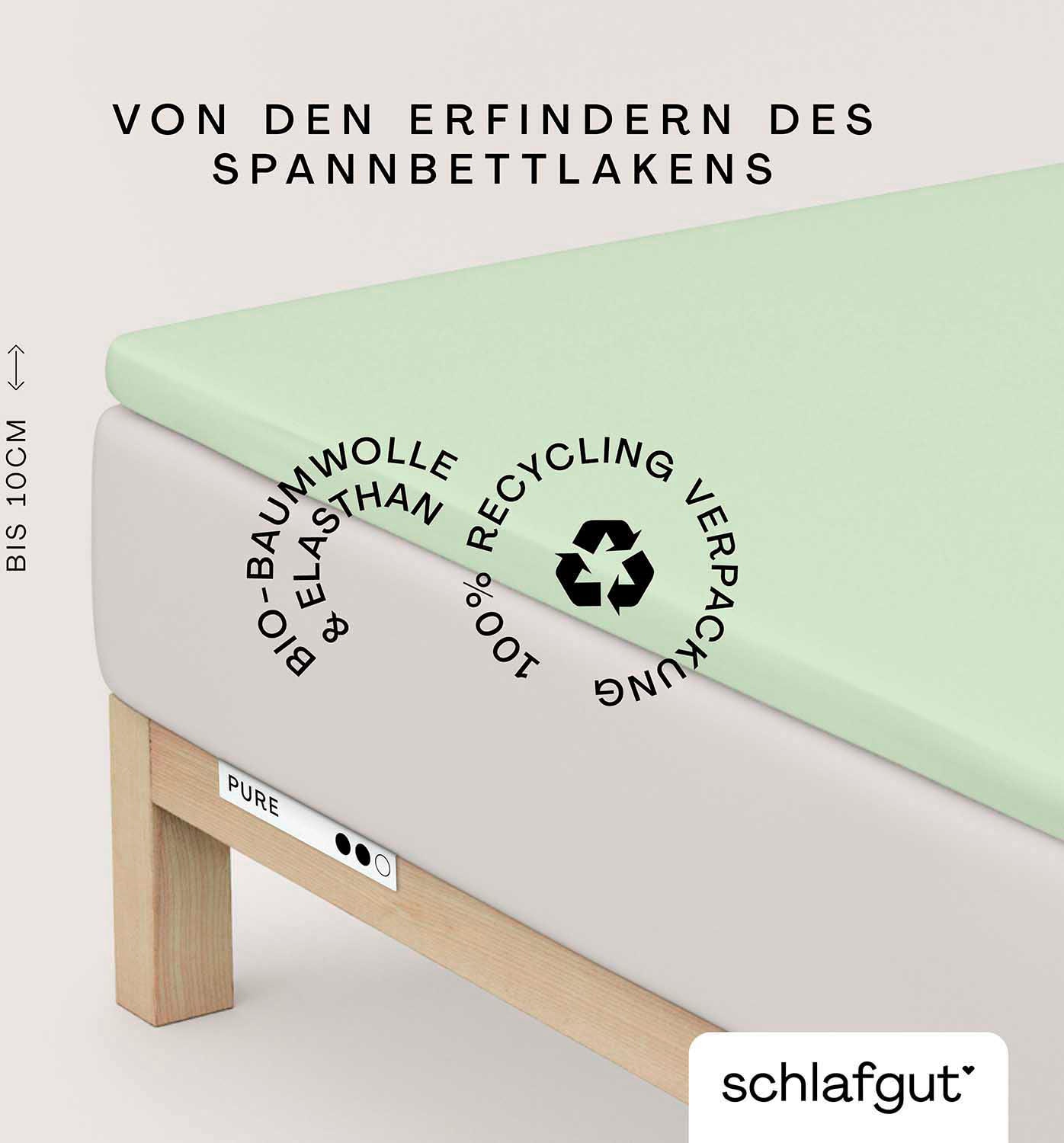 Schlafgut "PURE TOPPER Bio-Baumwolle mit Elasthan 170 g/m² für Topper bis 10 cm" PREMIUM Laken für Matratzen bis 10 cm Höhe, dehnbar, blickdicht