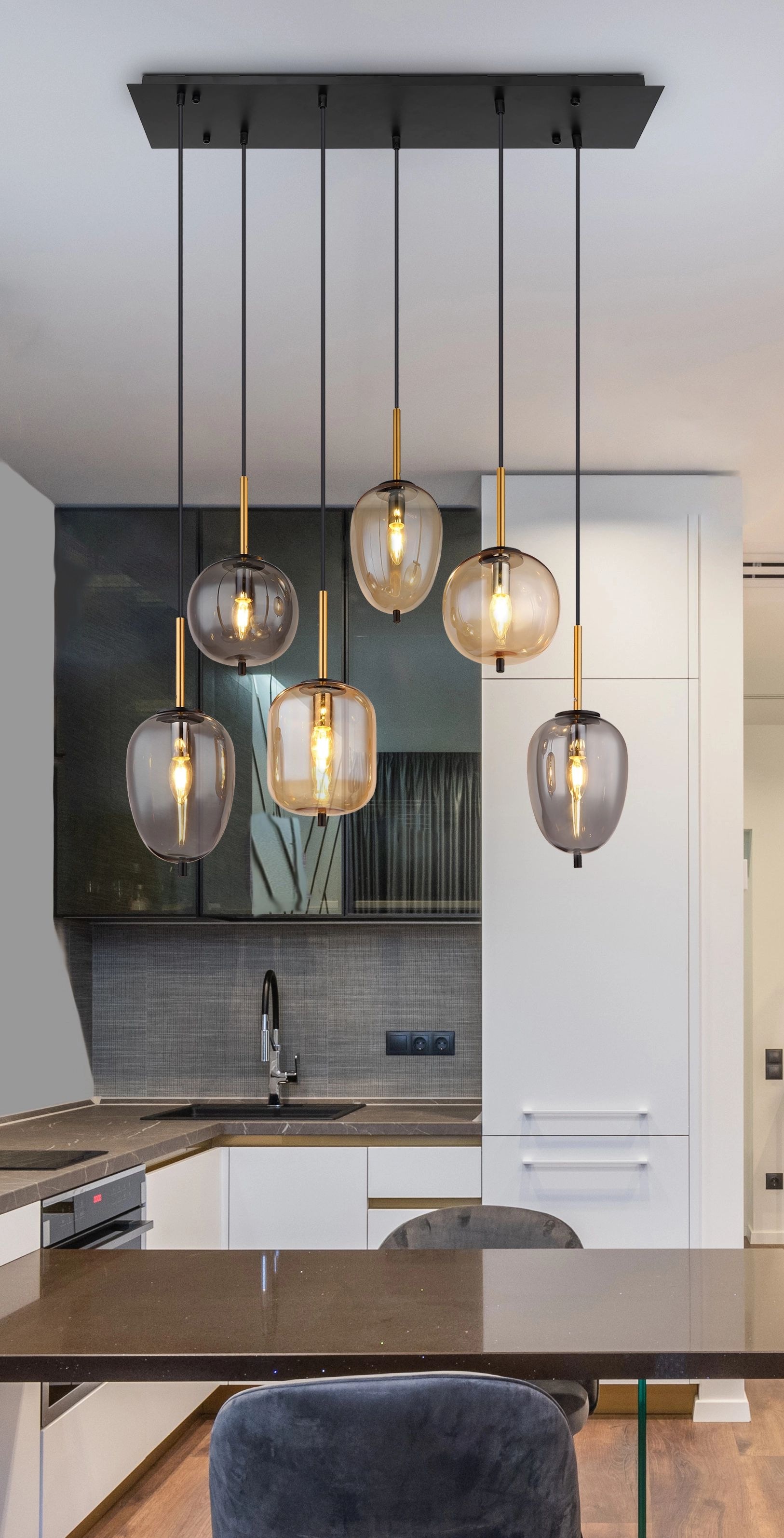 GLOBO LIGHTING Pendelleuchte »BLACKY« E14 1 Stk. Hängelampe, Hängeleuchte, verschiedene Gläser, modern, Essbereich