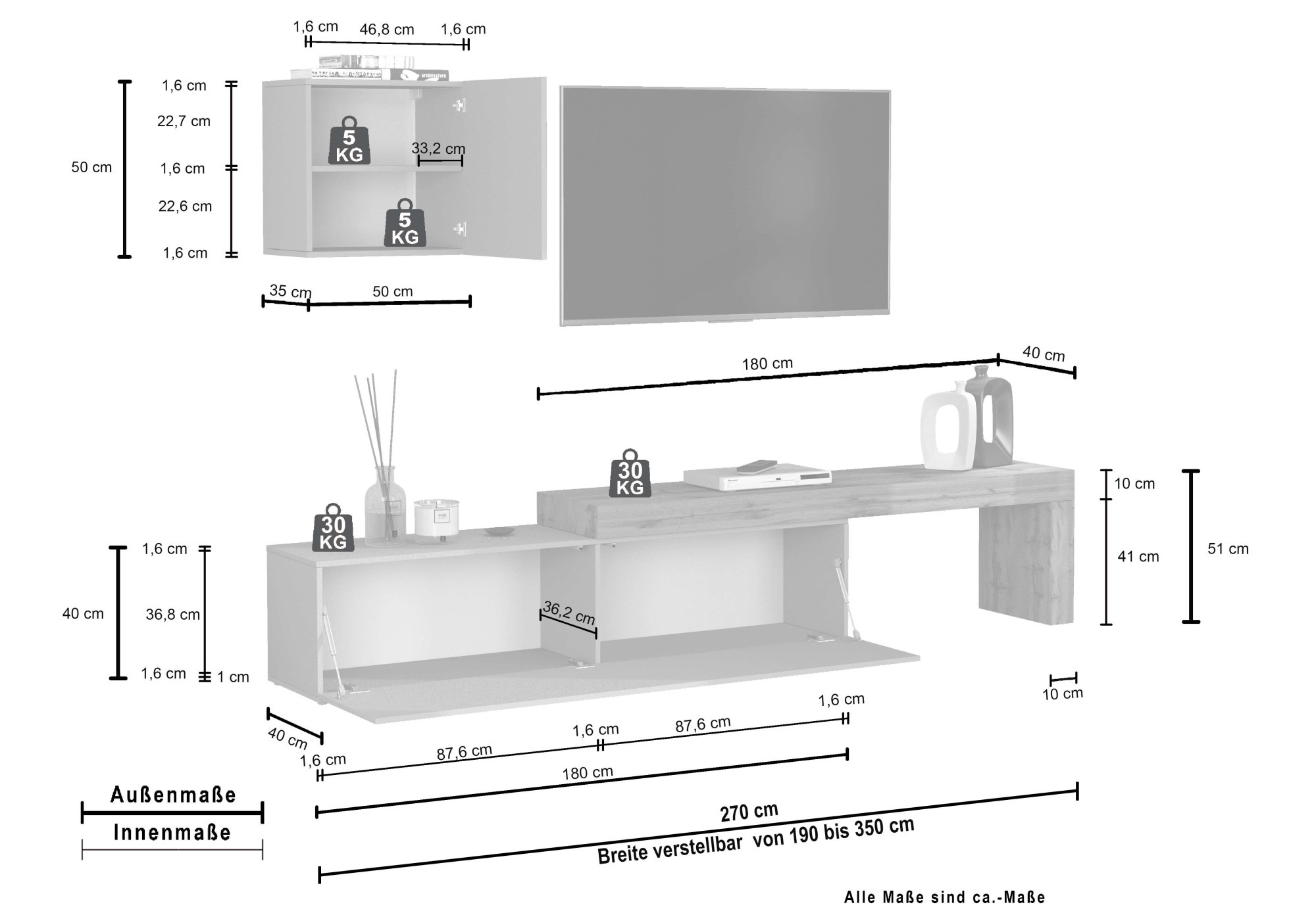 INOSIGN TV-Wand »Chronos TV-Set, Wohnwand – Elemente frei platzierbar, Made in Italy« Set, 2-er set, 2 Stk. tlg.