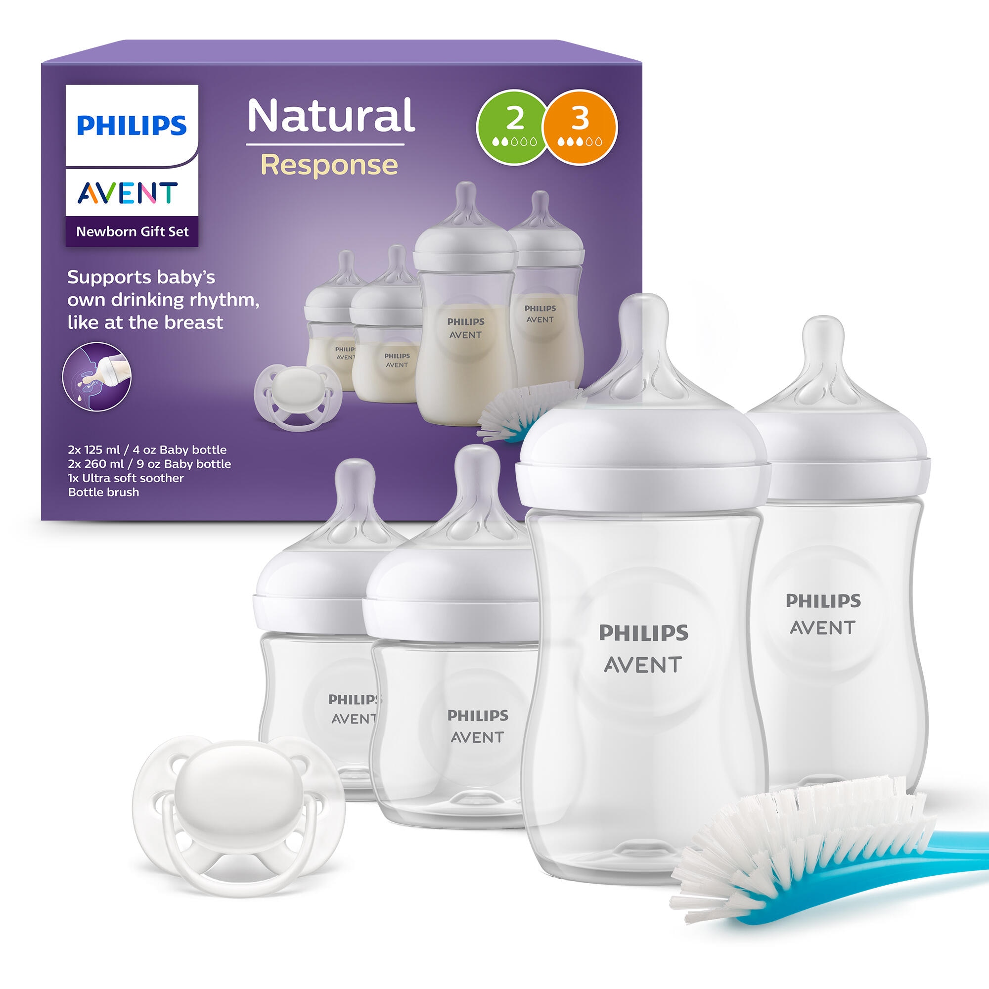 PHILIPS AVENT Baby Babyflasche "Natural Response Starter-Set für Neugeborene SCD838/11", 125ml, transparent, Kunststoff, H:19,1cm, Trinkflaschen, 4