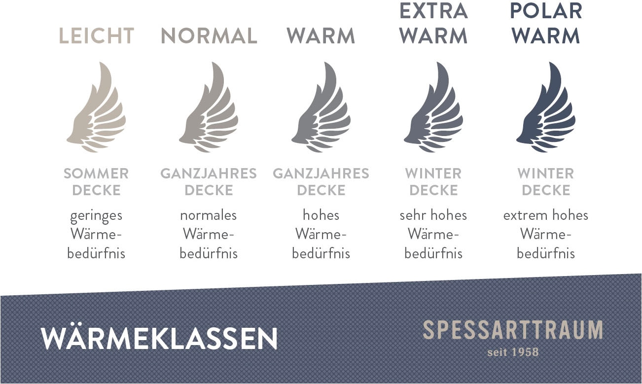 SPESSARTTRAUM Daunenbettdecke »Exklusiv, Bettdecken für Sommer und Winter«, Füllung 100% Daunen, Klasse 1, Downpass zertifiziert, Bezug 100% Baumwolle, nachhaltig (Made in Green), Hausstauballergiker geeignet, (1 St.), 5 Wärmeklassen & 8 Größen