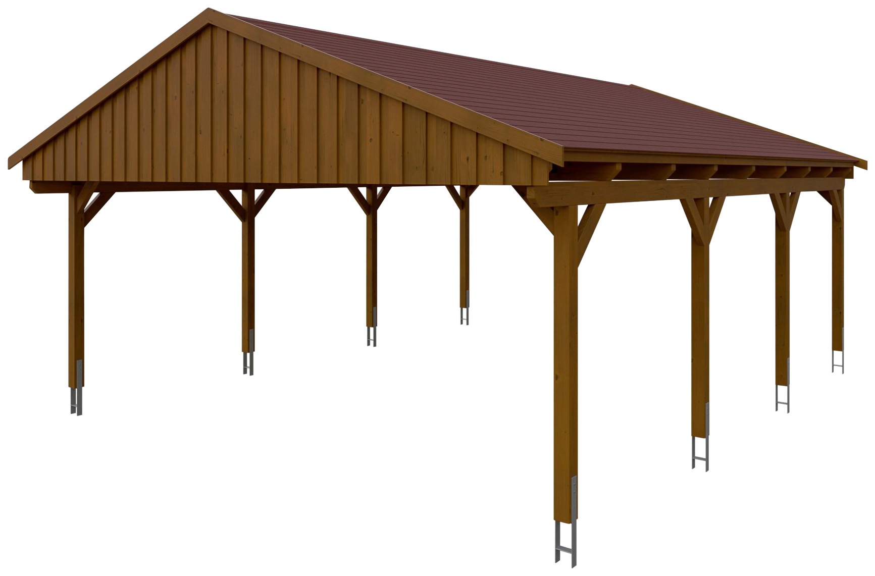 Skanholz Doppelcarport »Fichtelberg«, braun, mit roten Schindeln