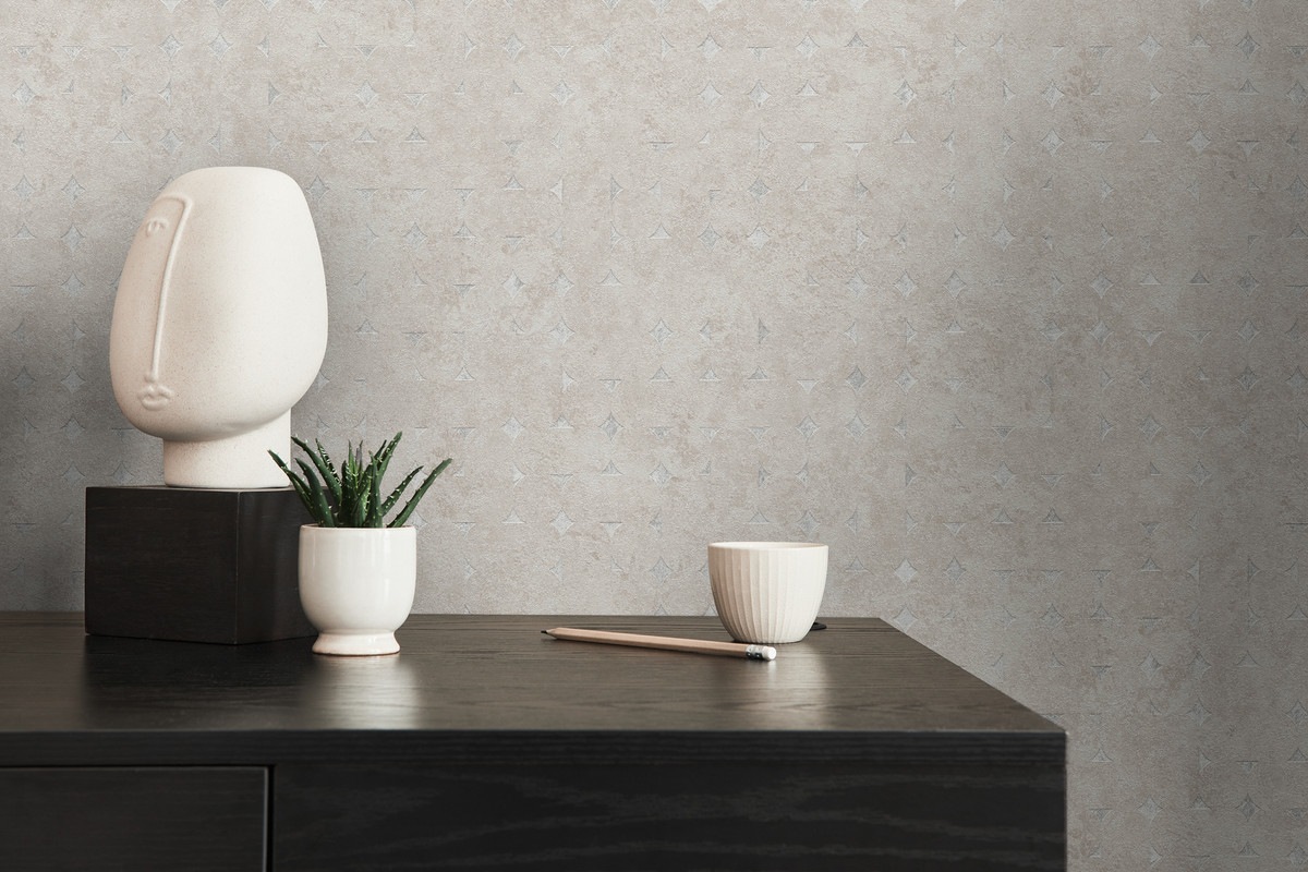 living walls Vliestapete "Stories of Life Betonoptik Muster-Tapete Beige Silber" Motiv geometrisch grafisch aufgeschäumt Industrial Vliestapete für Wohnzimmer Tapeten Wohnzimmer Schlafzimmer