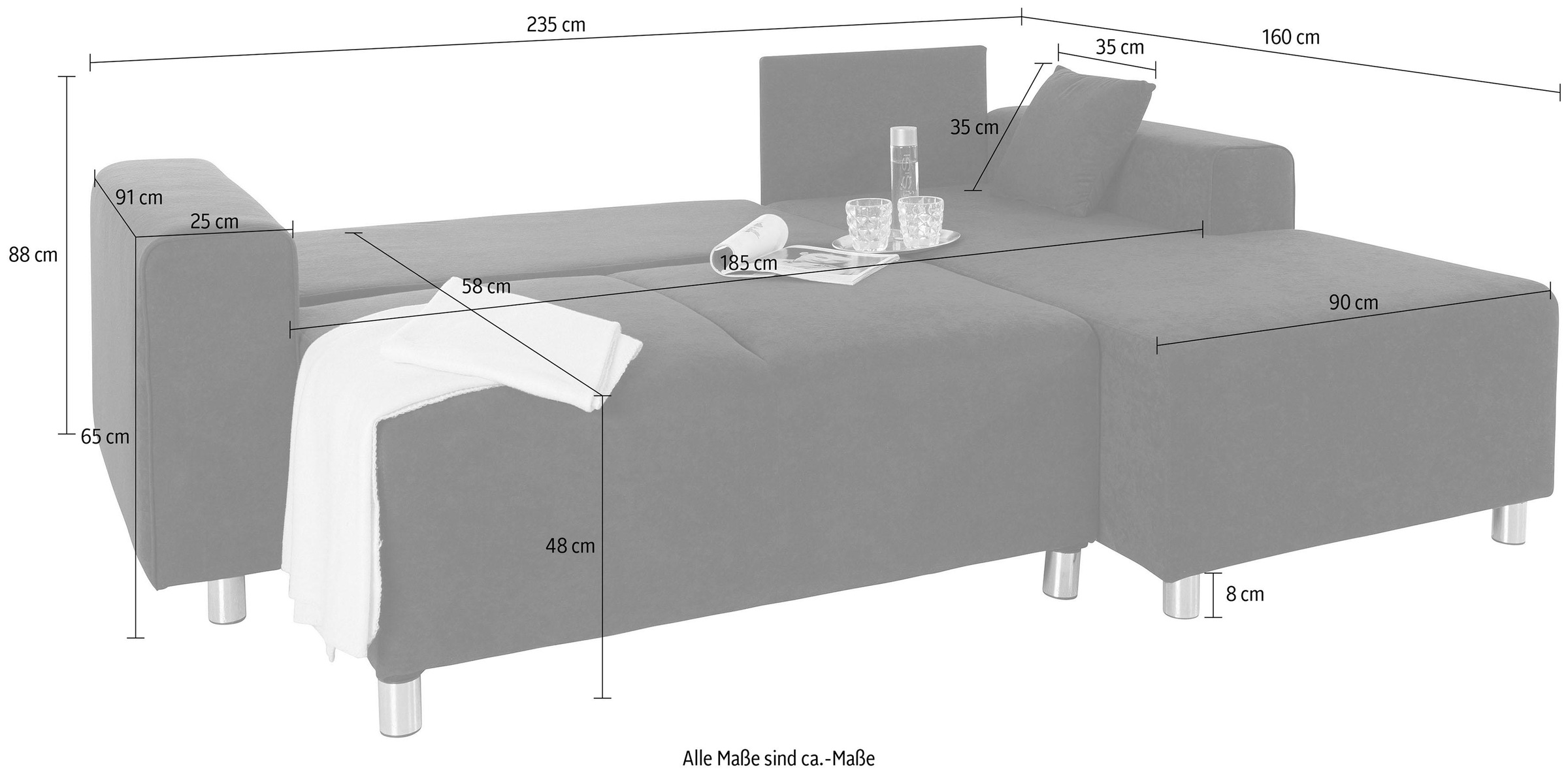 Guido Maria Kretschmer Home&Living Ecksofa »Györ«, L-Form, wahlweise mit Bettfunktion und Bettkasten incl. 2 Zierkissen