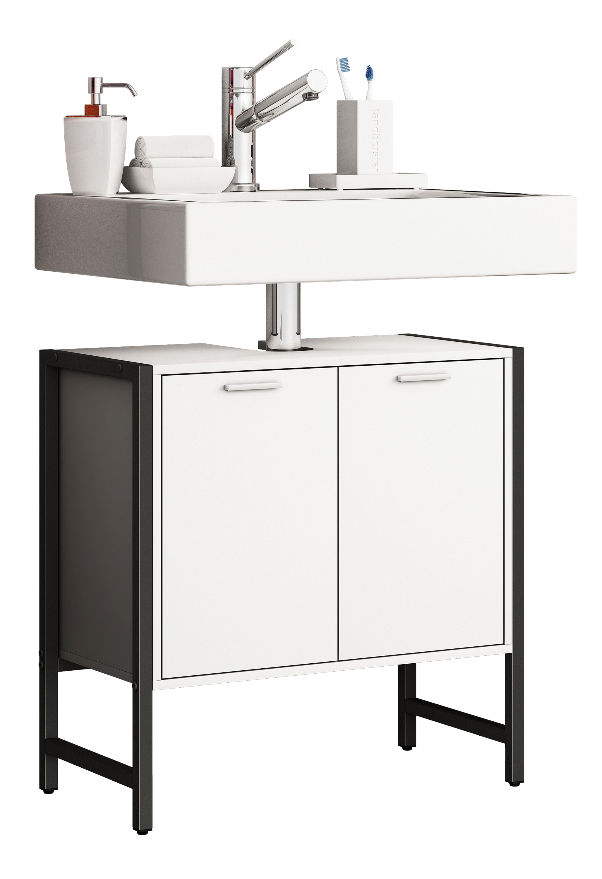 Vcm Nordic Edino Badezimmer-Waschtischunterschrank Mit 2 Türen - Melamin Weiß - Image 4
