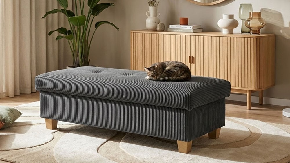 OTTO home Hocker "Eggery 131 cm, mit großem Staufach & bequem gepolstert" Polsterhocker Egedal mit Staufach, passend zum Sofa