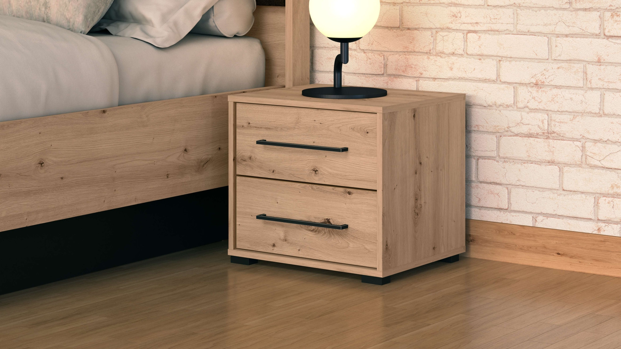 INOSIGN Nachtkommode »Ascalon Nachttisch, Nachtschrank, 48x40x44cm, 2 Schubladen«, in weiß oder eichefarben, FSC-zertifizierter Holzwerkstoff