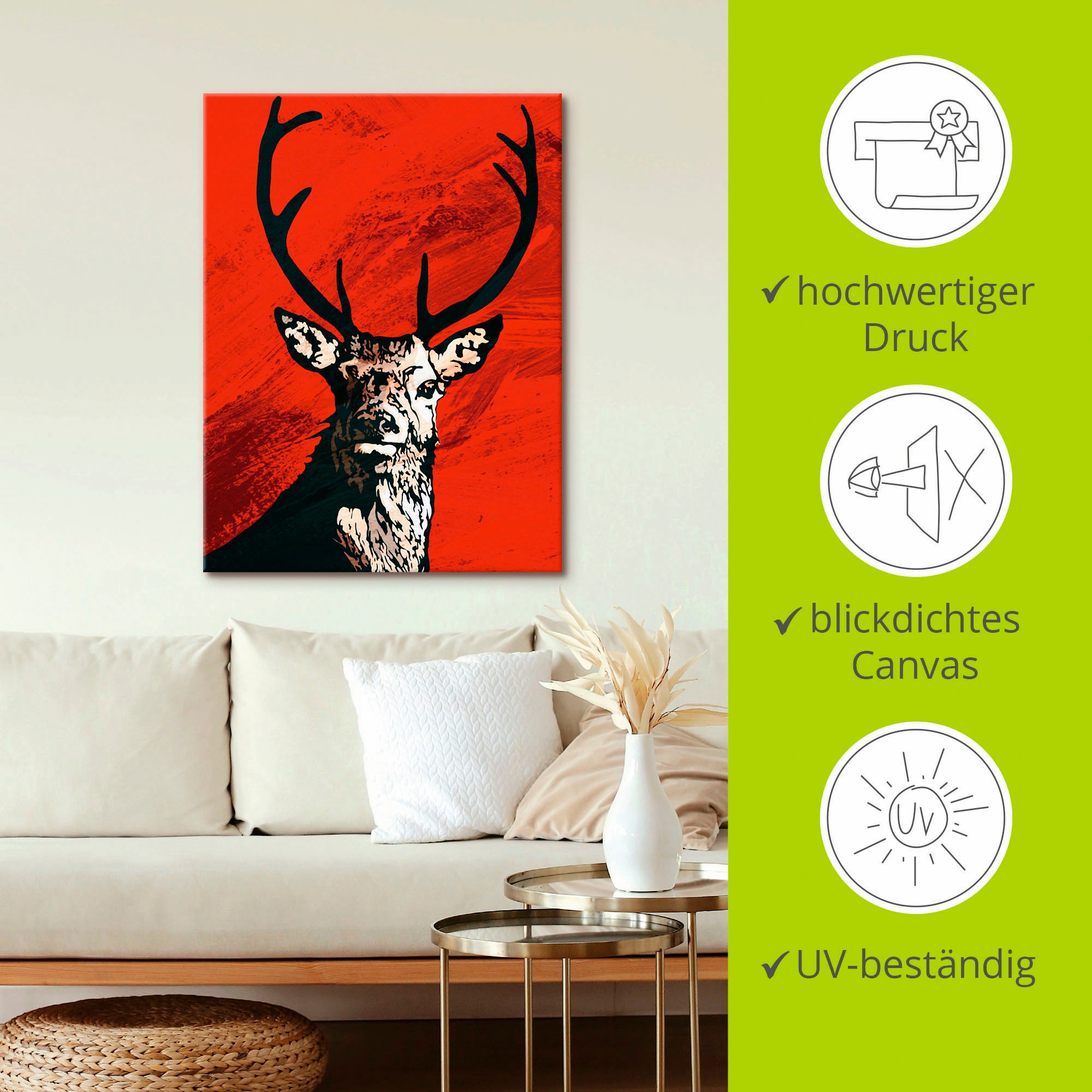 Artland Wandbild »Hirsch«, Wildtiere, (1 St.), als Leinwandbild, Poster in verschied. Größen