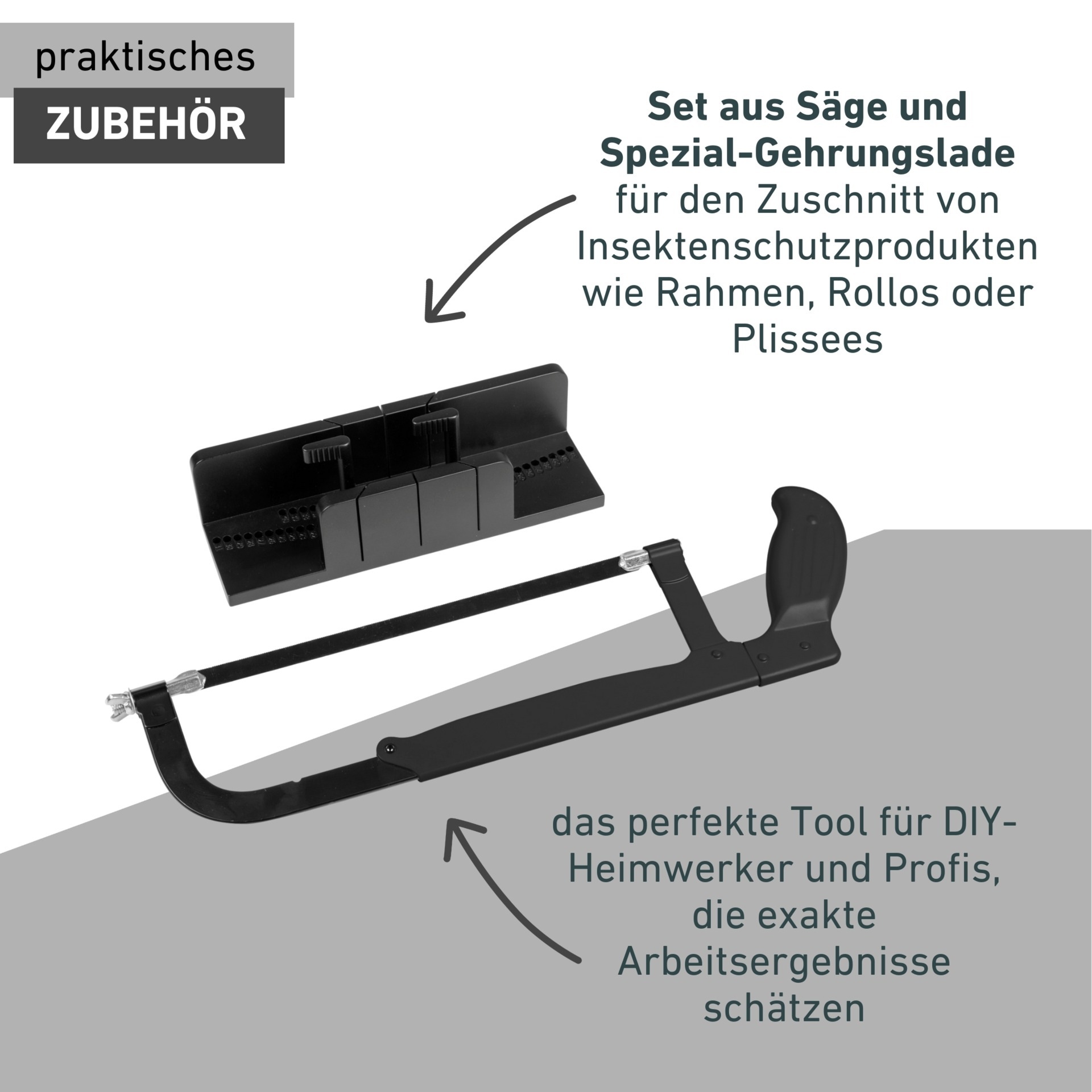 Windhager Zubehör-Set »für Fliegengitter, Zuschnitt-Set bestehend aus Gehrungslade und Säge« Werkzeug für Insektenschutz, vielseitig einsetzbar, anthrazit