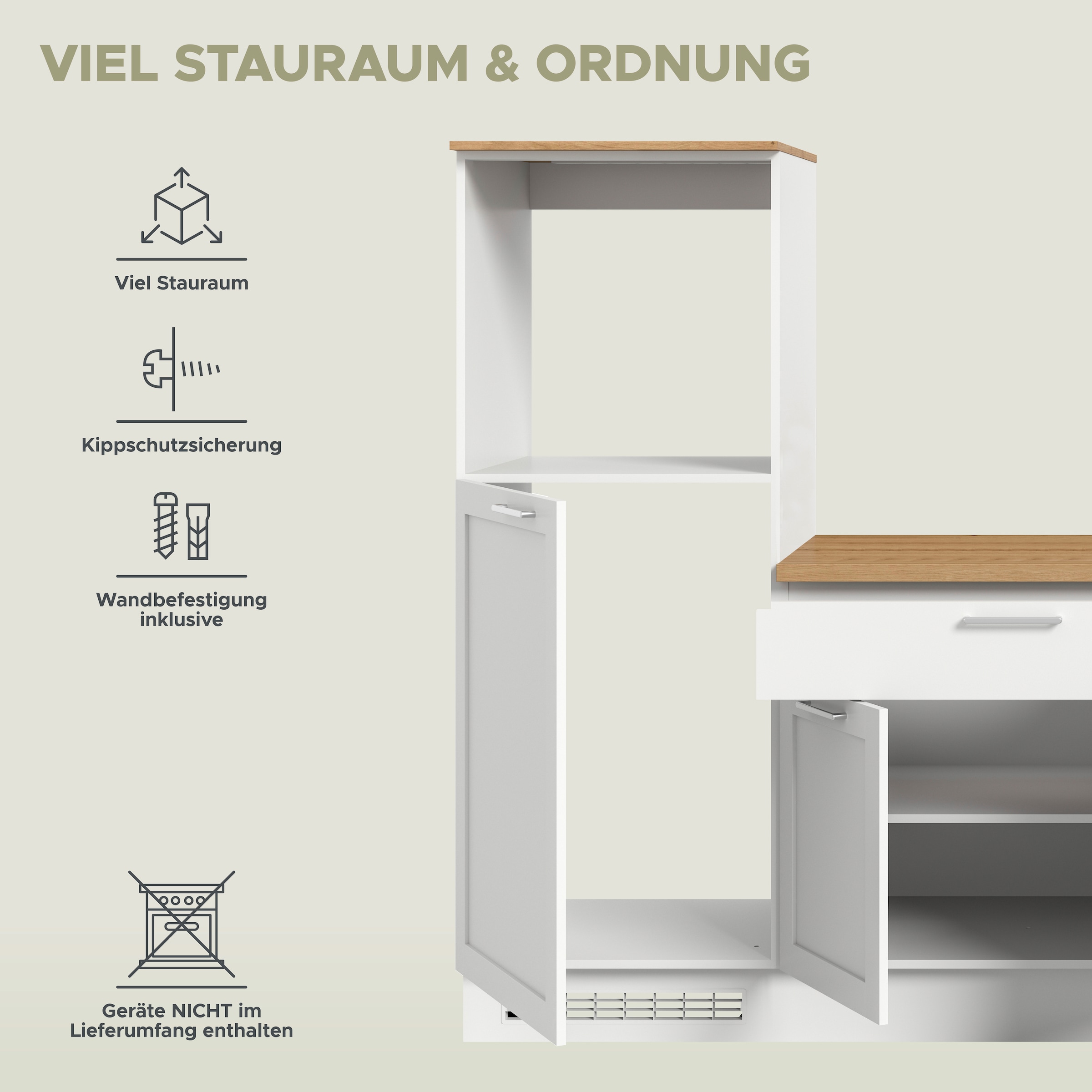 KOCHSTATION Küchenzeile »KS-Lulea«, Breite 260 cm, ohne E-Geräte, mit 3 cm starker Arbeitsplatte