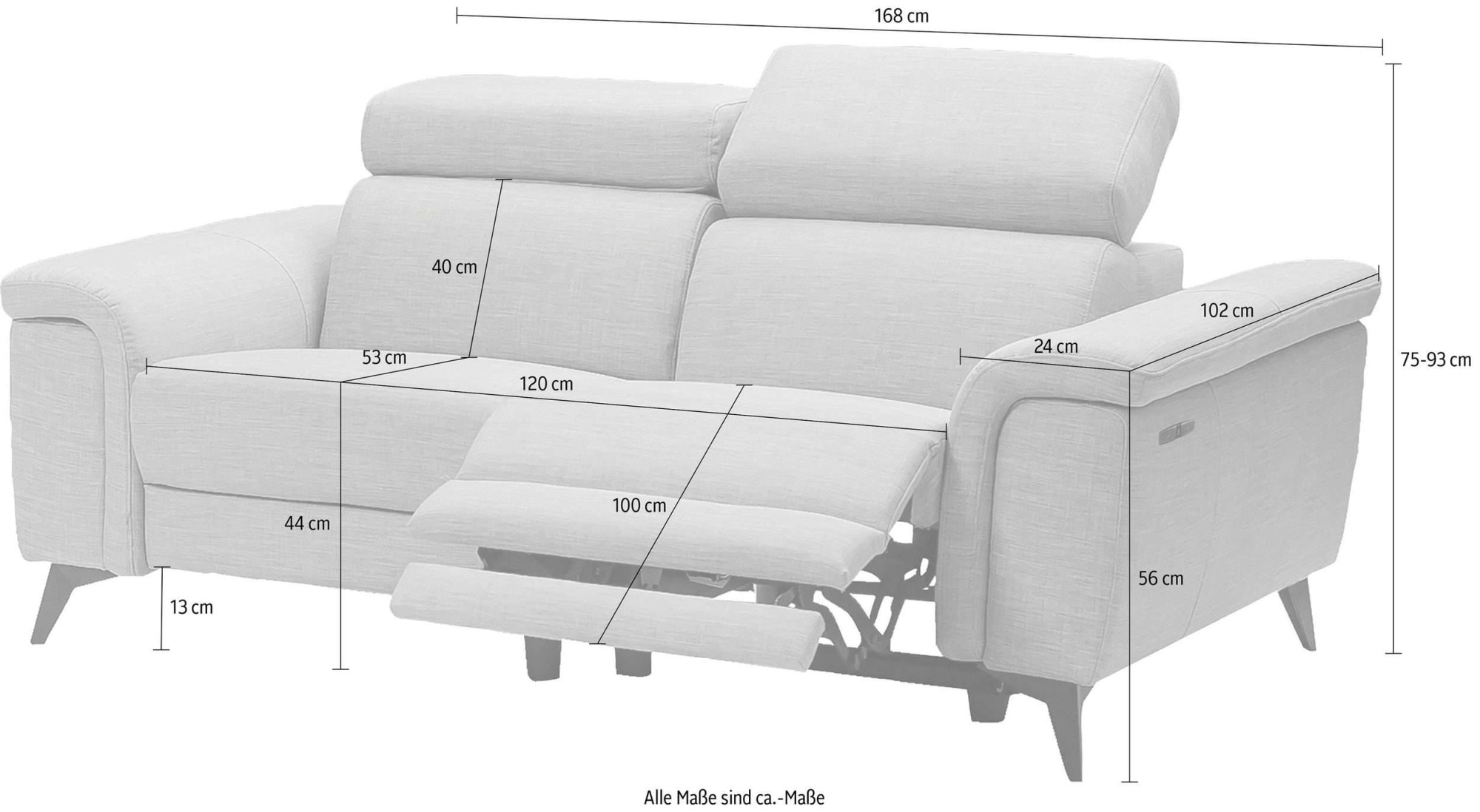 Places of Style 2-Sitzer »Marita«, mit elektrischer Relaxfunktion in einem Sitz und USB-Anschluss